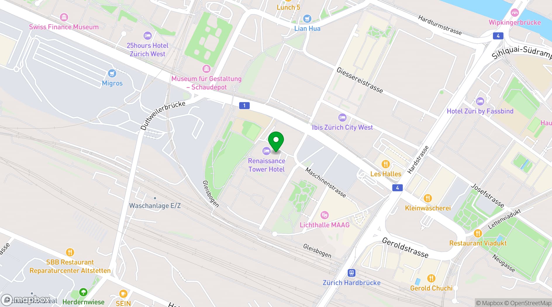 Map showing Renaissance Zurich Tower Hotel