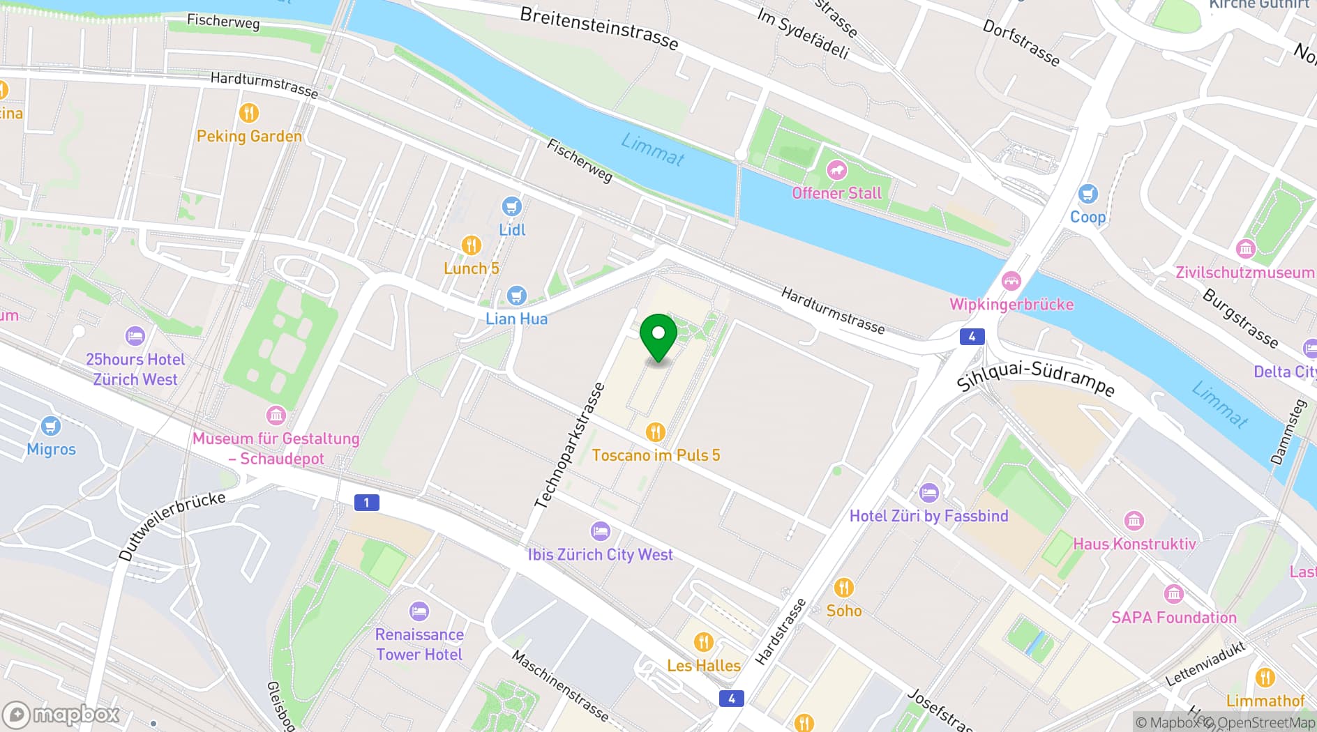Map showing Puls 5 Zurich