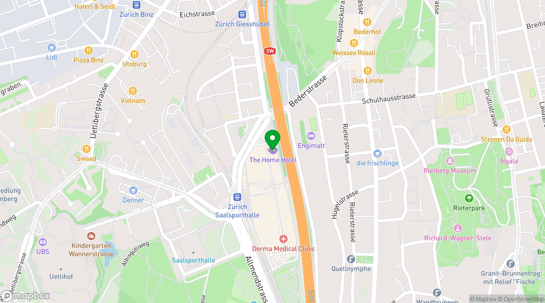 Map showing The Home Hotel Zürich