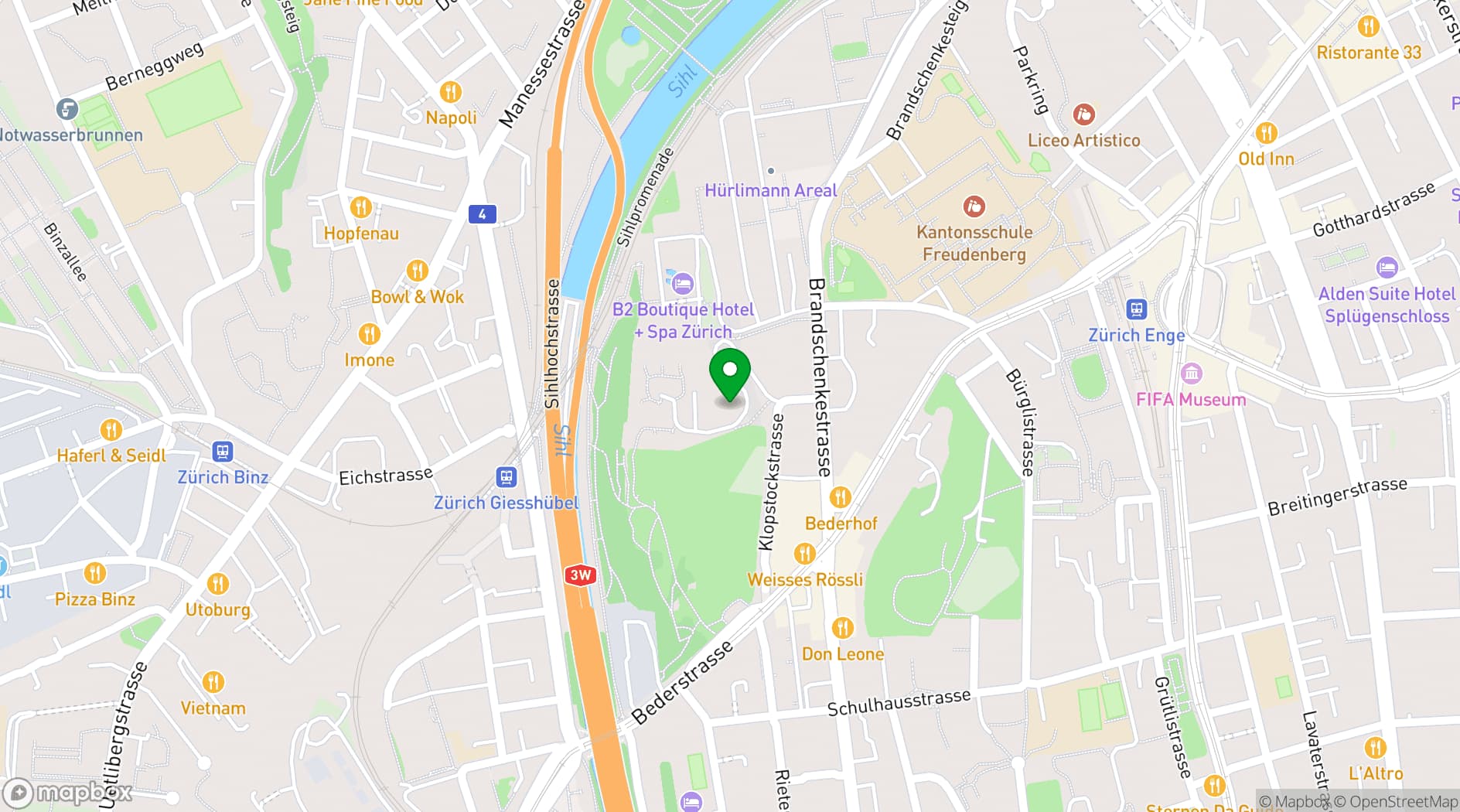 Map showing Schloss Sihlberg