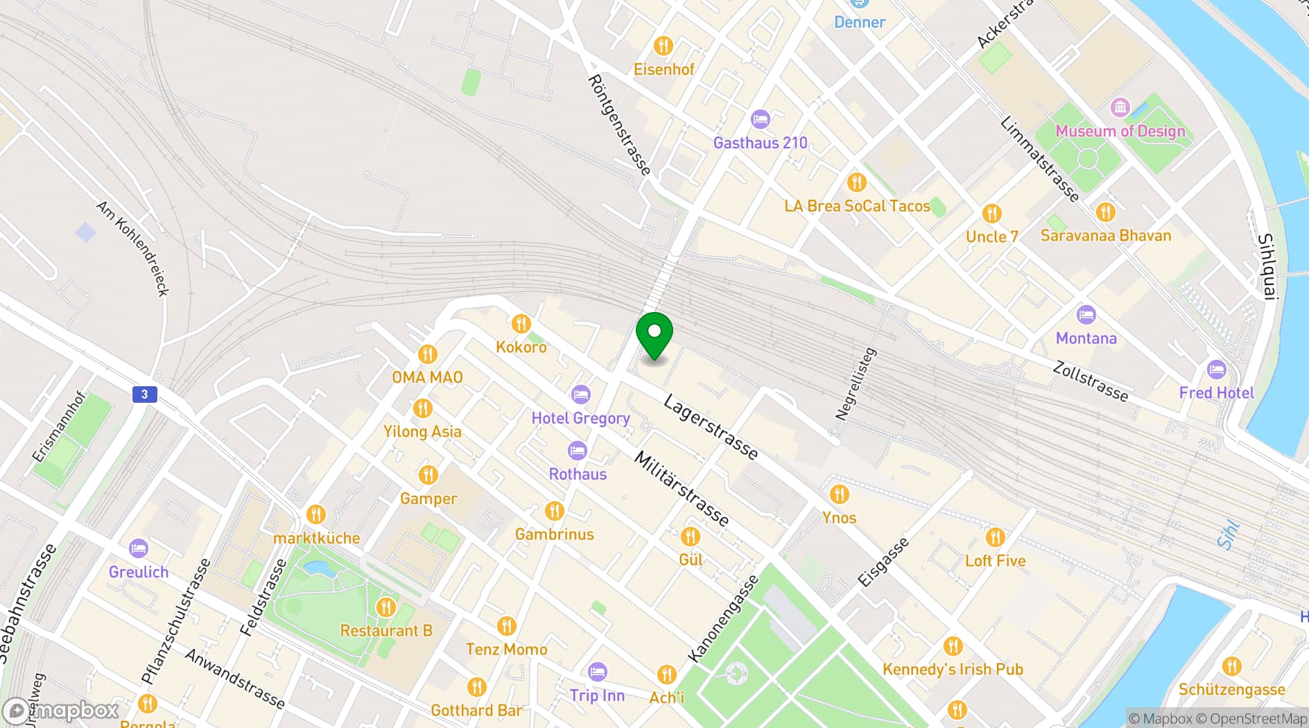 Map showing 25hours Hotel Zurich Langstrasse