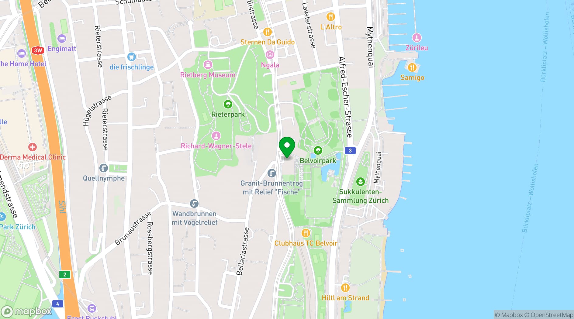 Map showing Belvoirpark Zürich