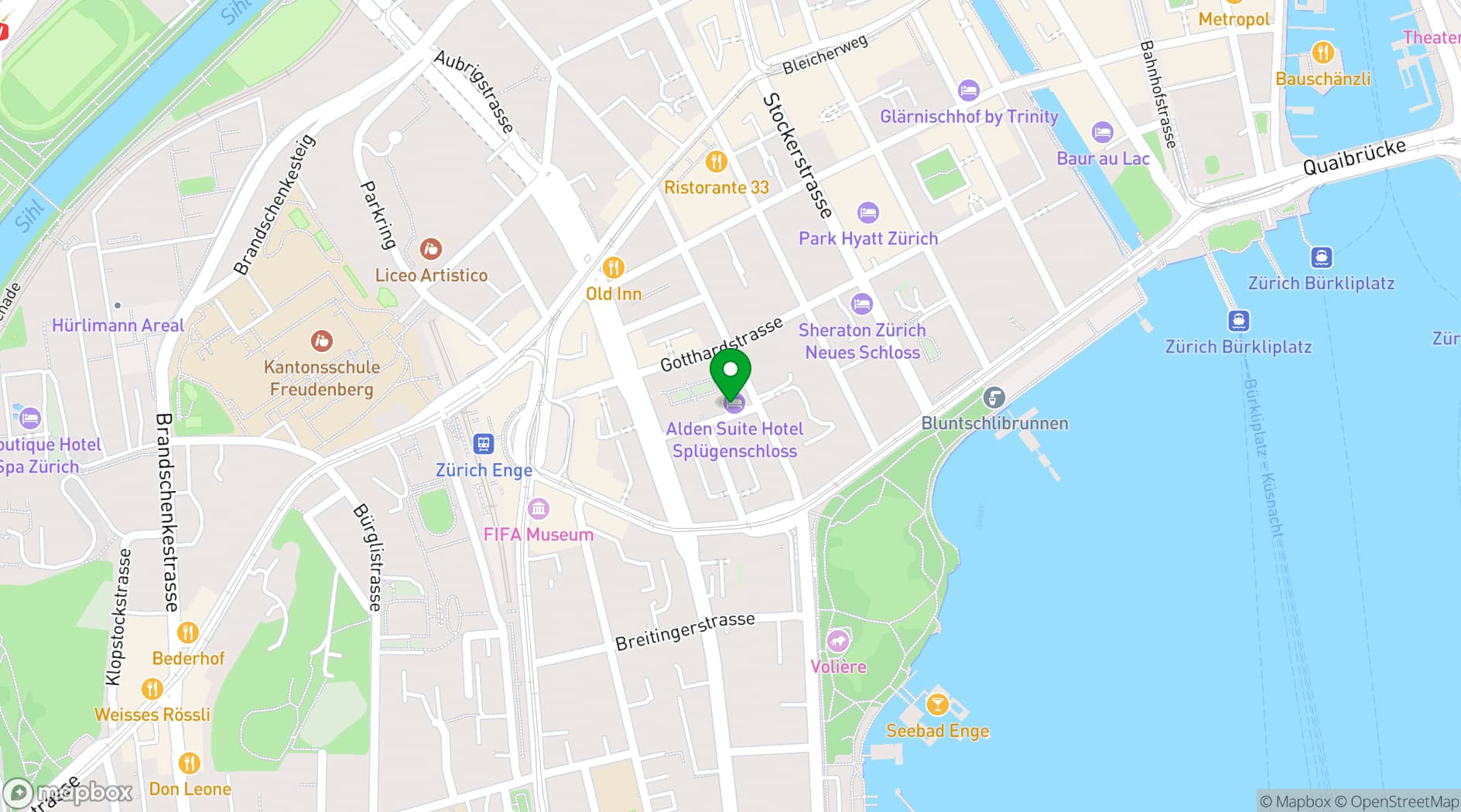 Map showing Hotel Alden Splügenschloss Zürich