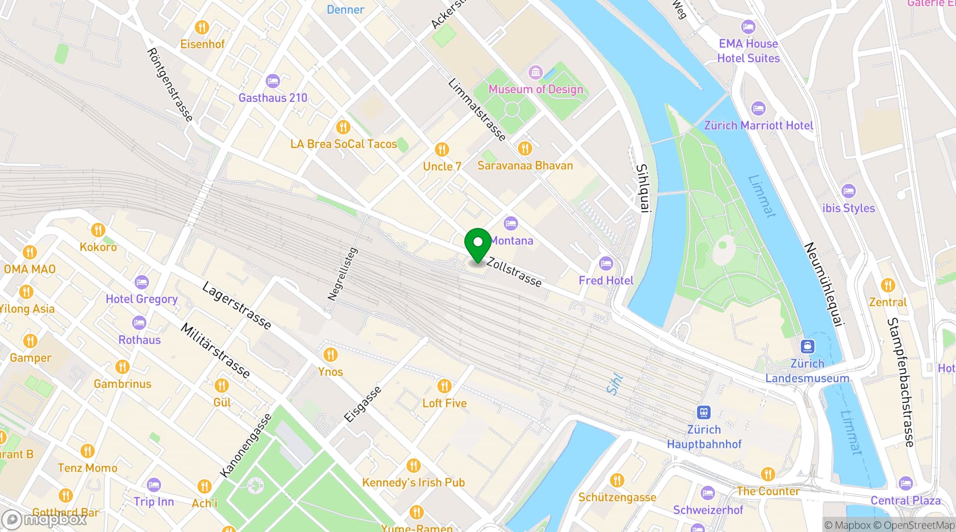 Map showing Stadtkäserei und Restaurant Zürich
