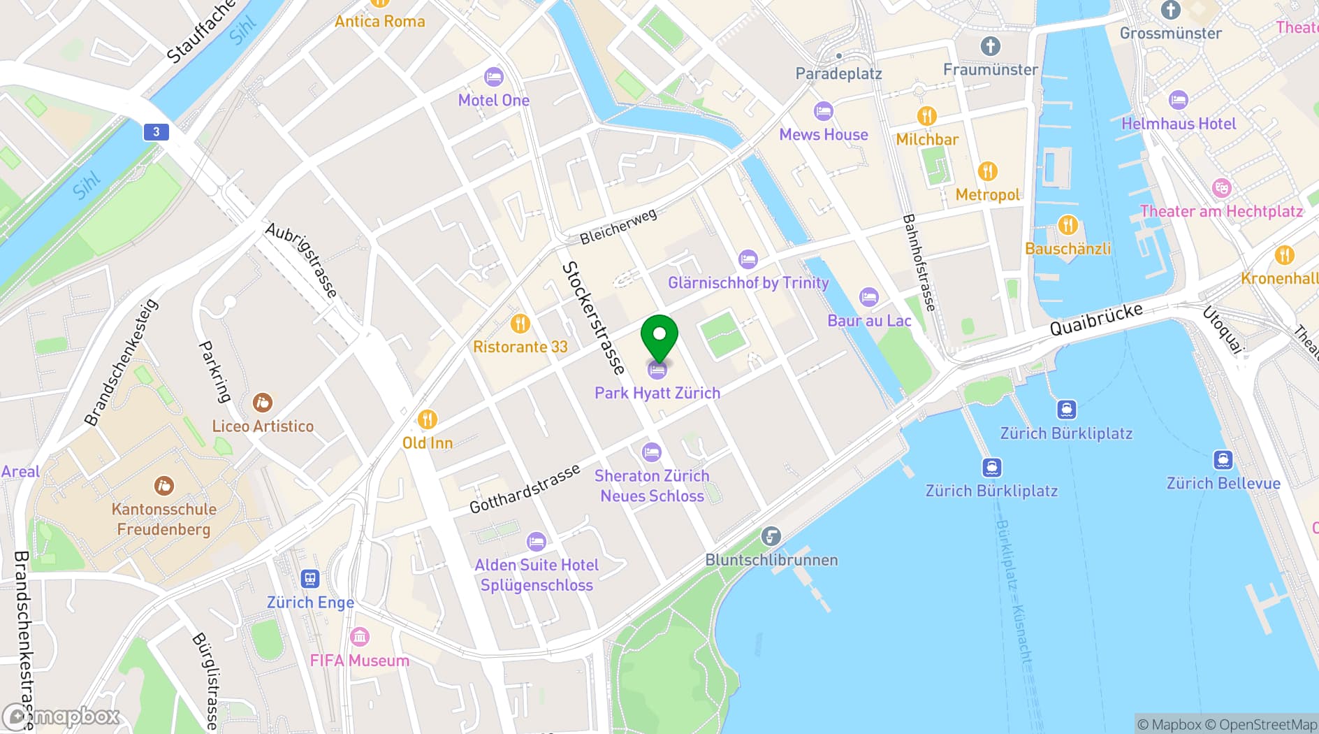 Map showing Park Hyatt Zurich