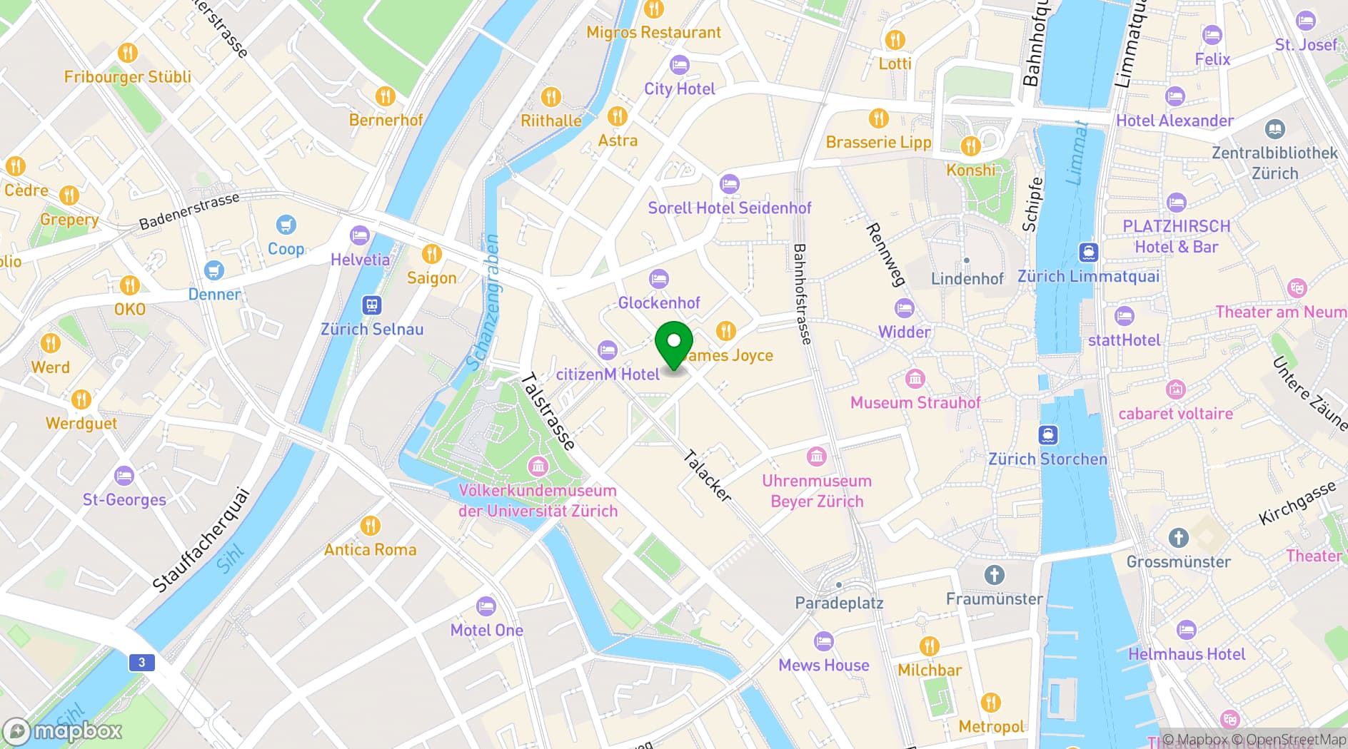 Map showing Kaufleuten Zürich