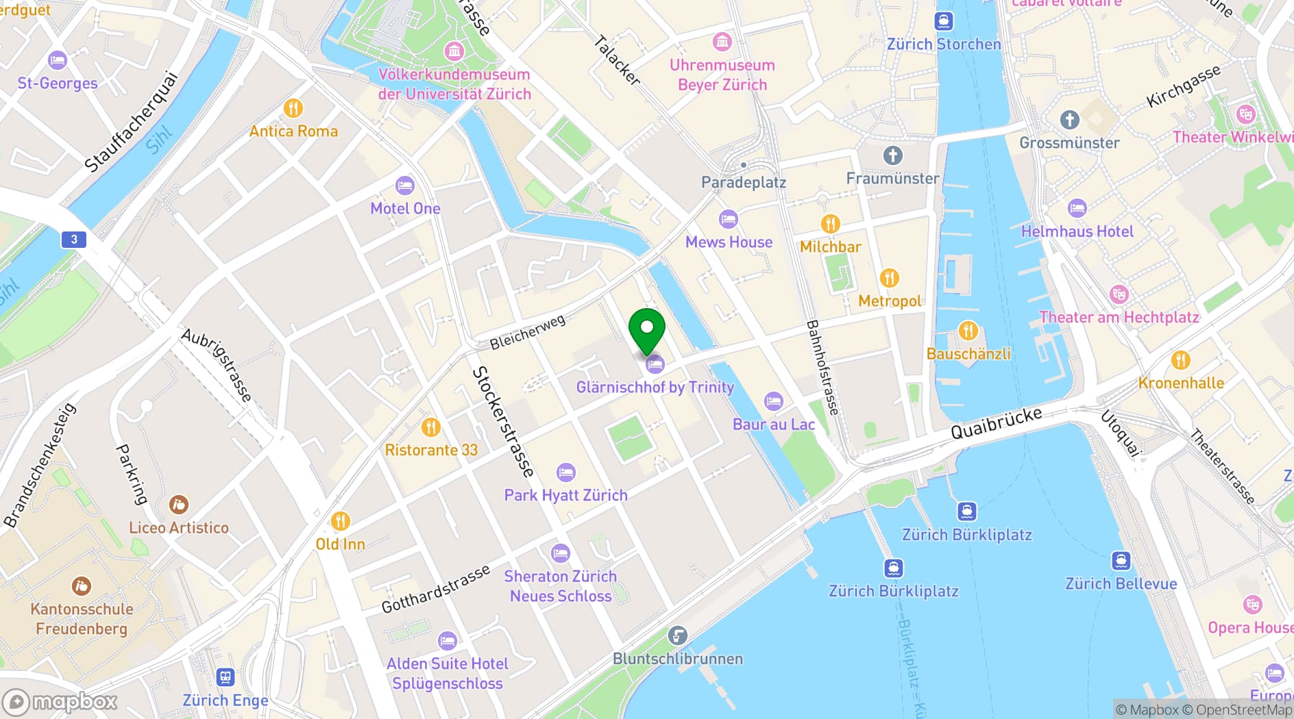 Map showing Hotel Glärnischhof