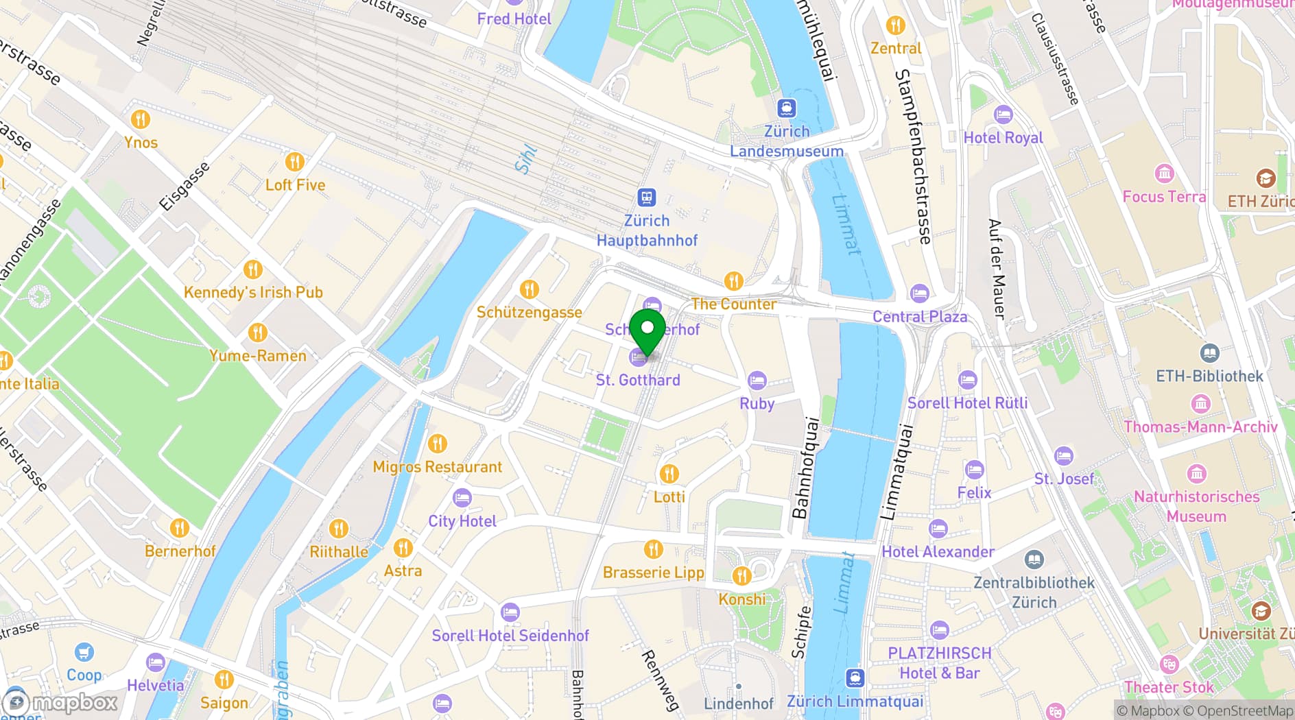 Map showing Business Event Center Zurich Hotel St. Gotthard