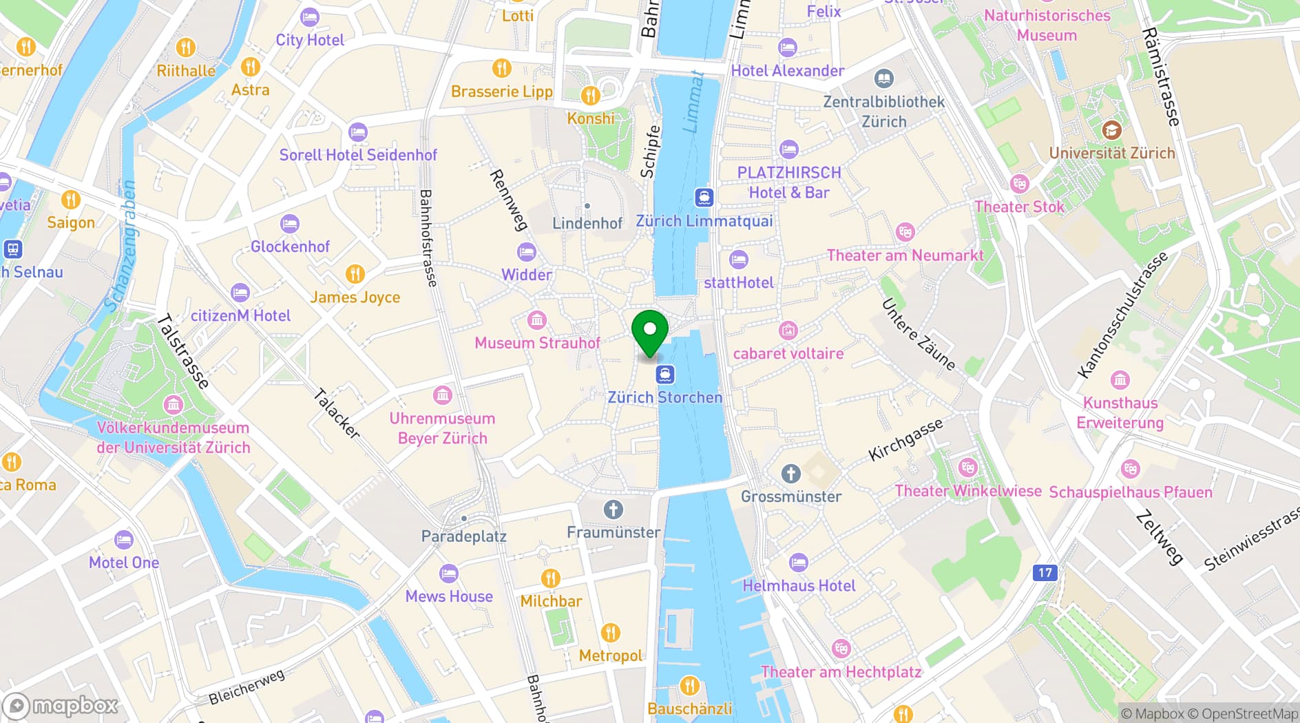 Map showing Hotel Storchen Zurich