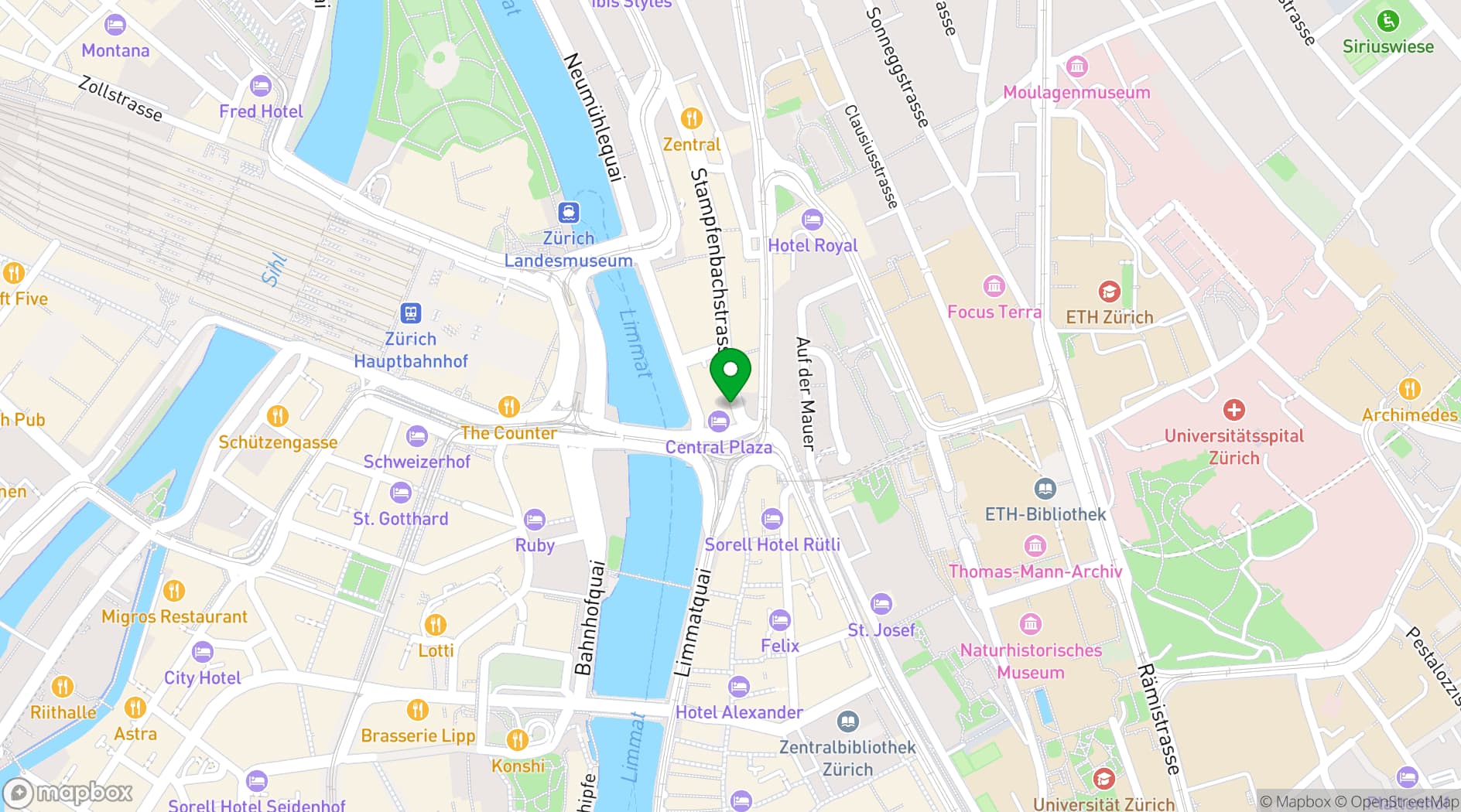 Map showing Central Plaza Hotel Zürich