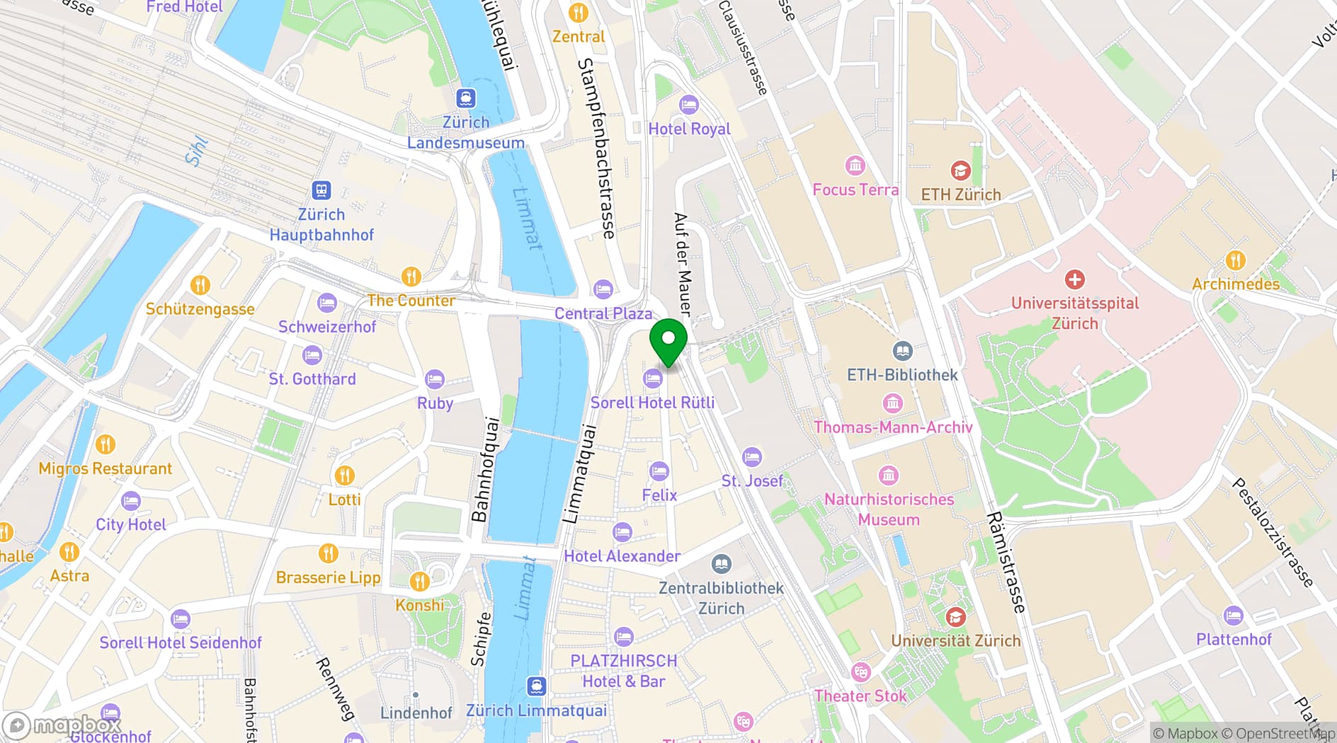 Map showing Züri by Fassbind