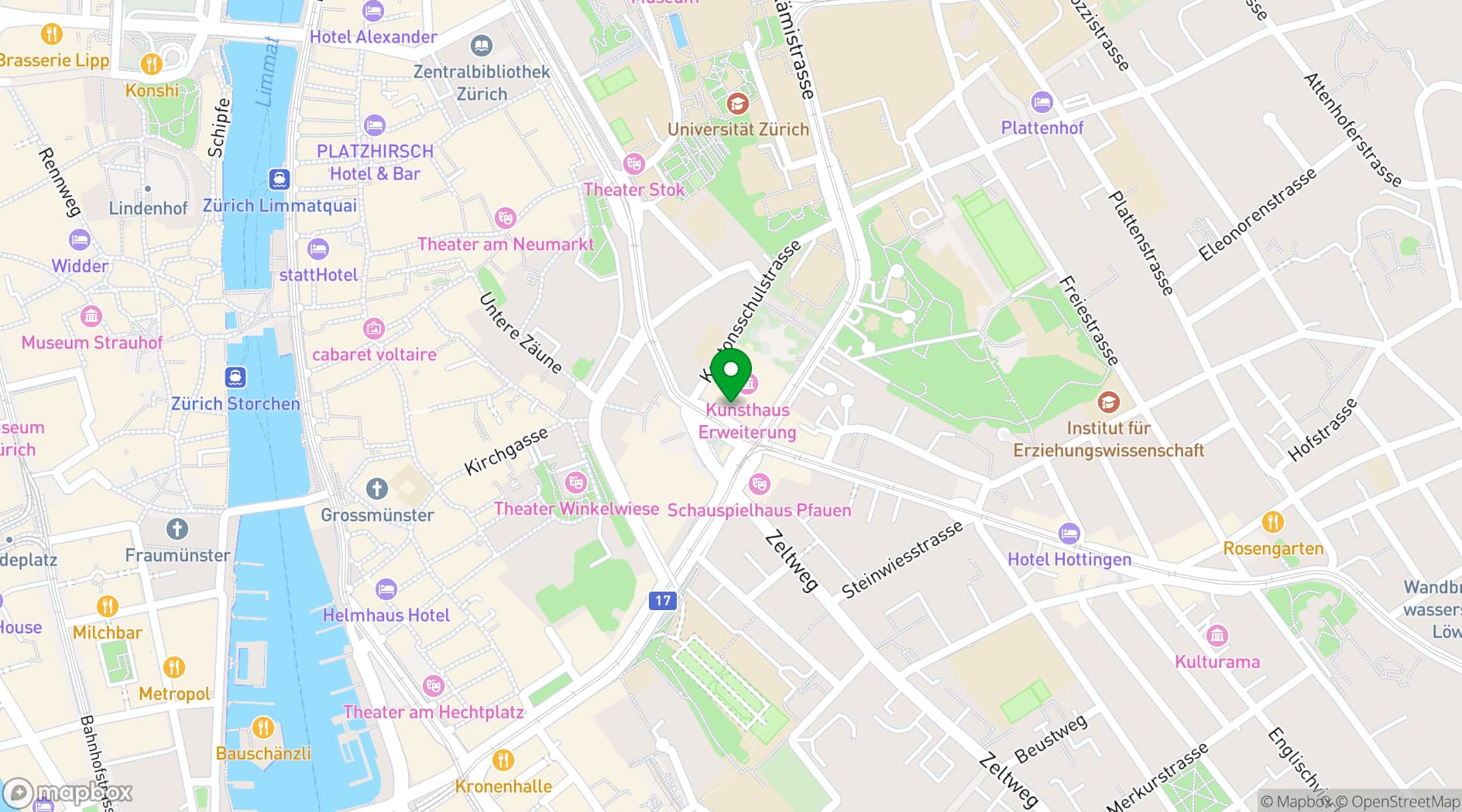 Map showing Kunsthaus Zürich