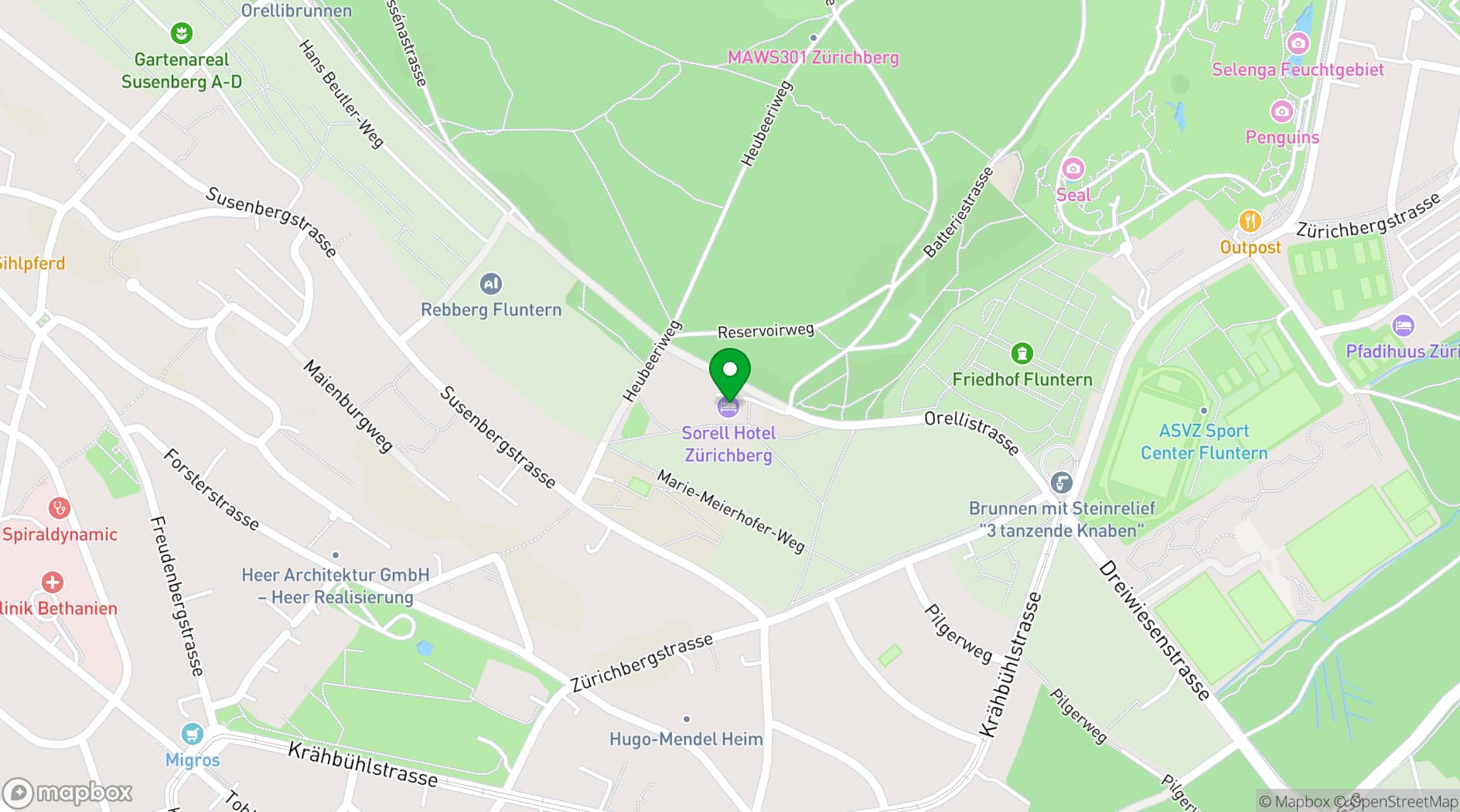 Map showing Hotel Zürichberg