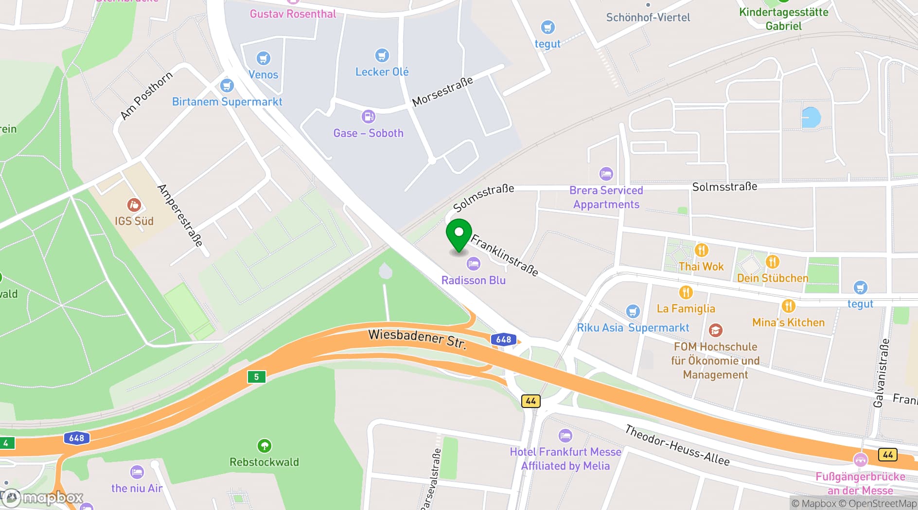 Map showing Radisson Blu Hotel, Frankfurt