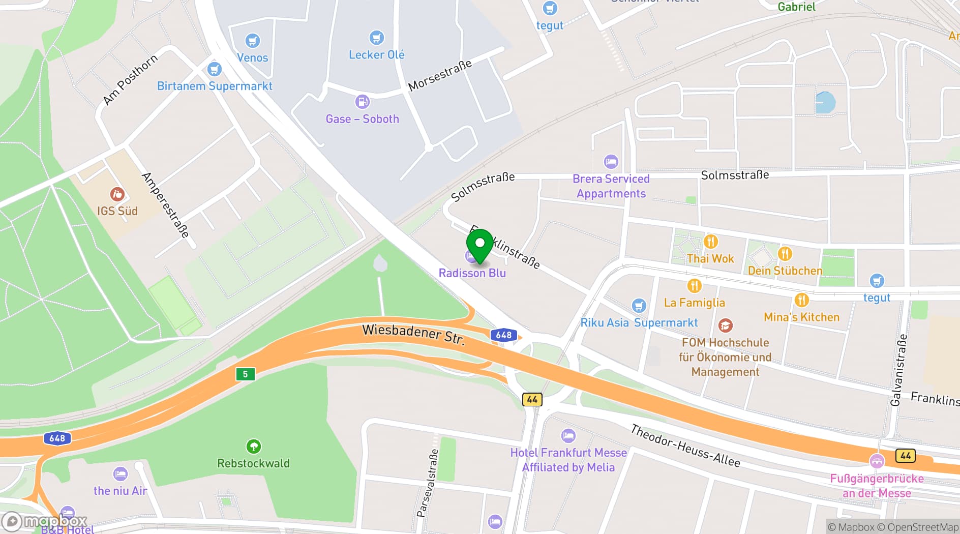 Map showing Radisson Blu Hotel Frankfurt