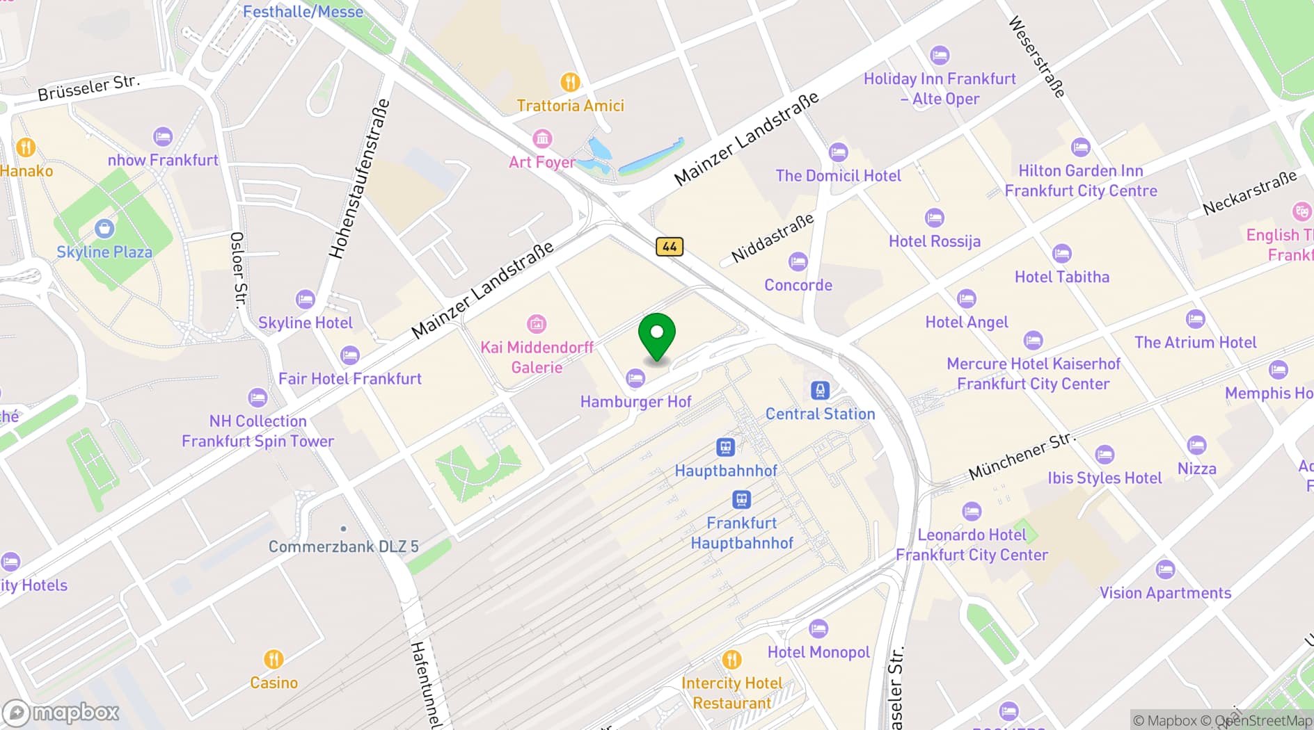 Map showing Flemings Hotel Frankfurt-Central