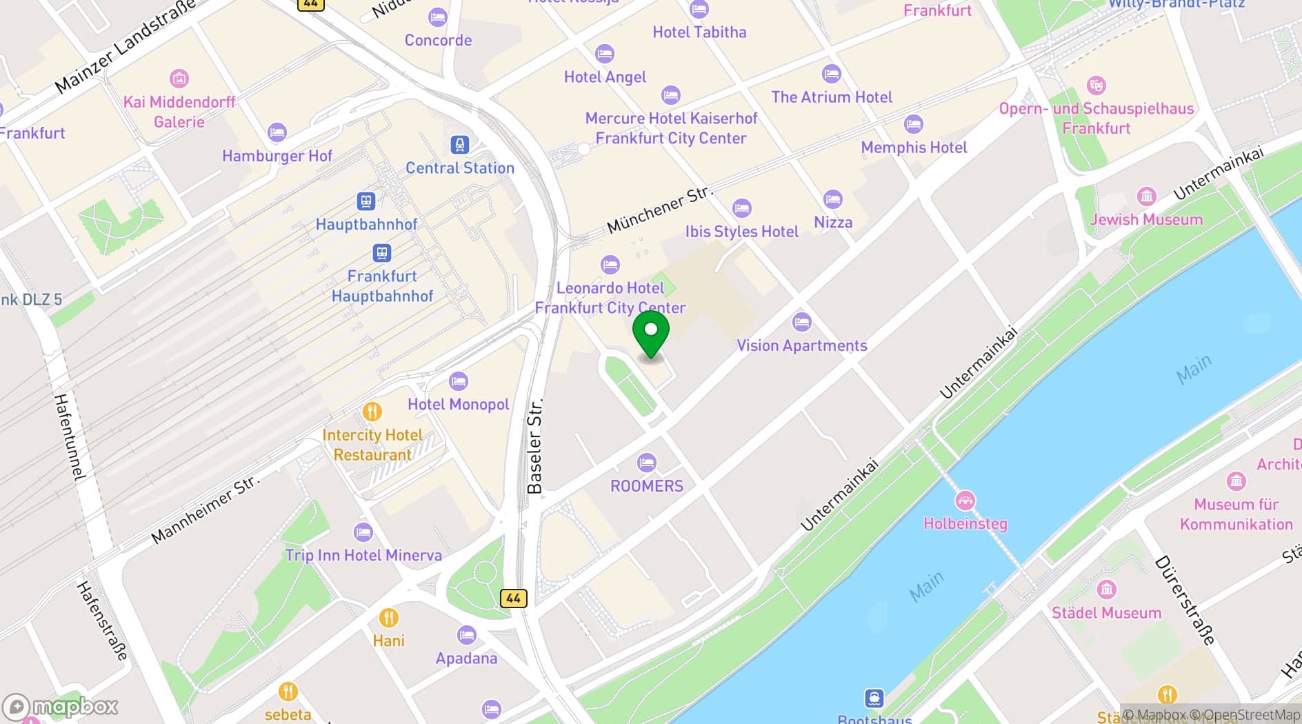 Map showing Le Méridien Frankfurt