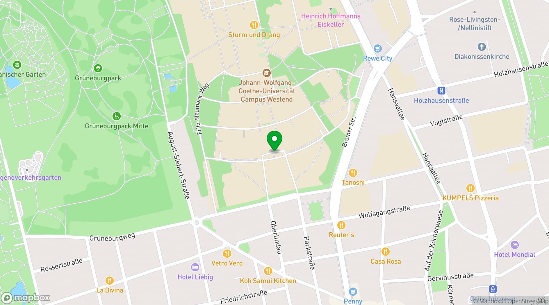 Map showing Goethe University Frankfurt