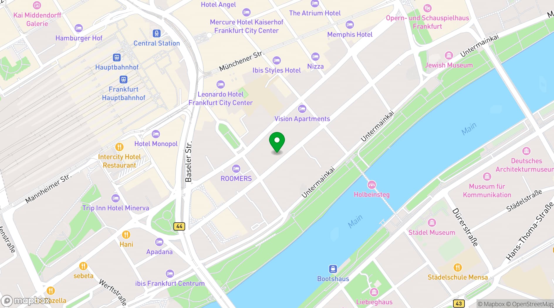 Map showing Scandic Frankfurt Museumsufer
