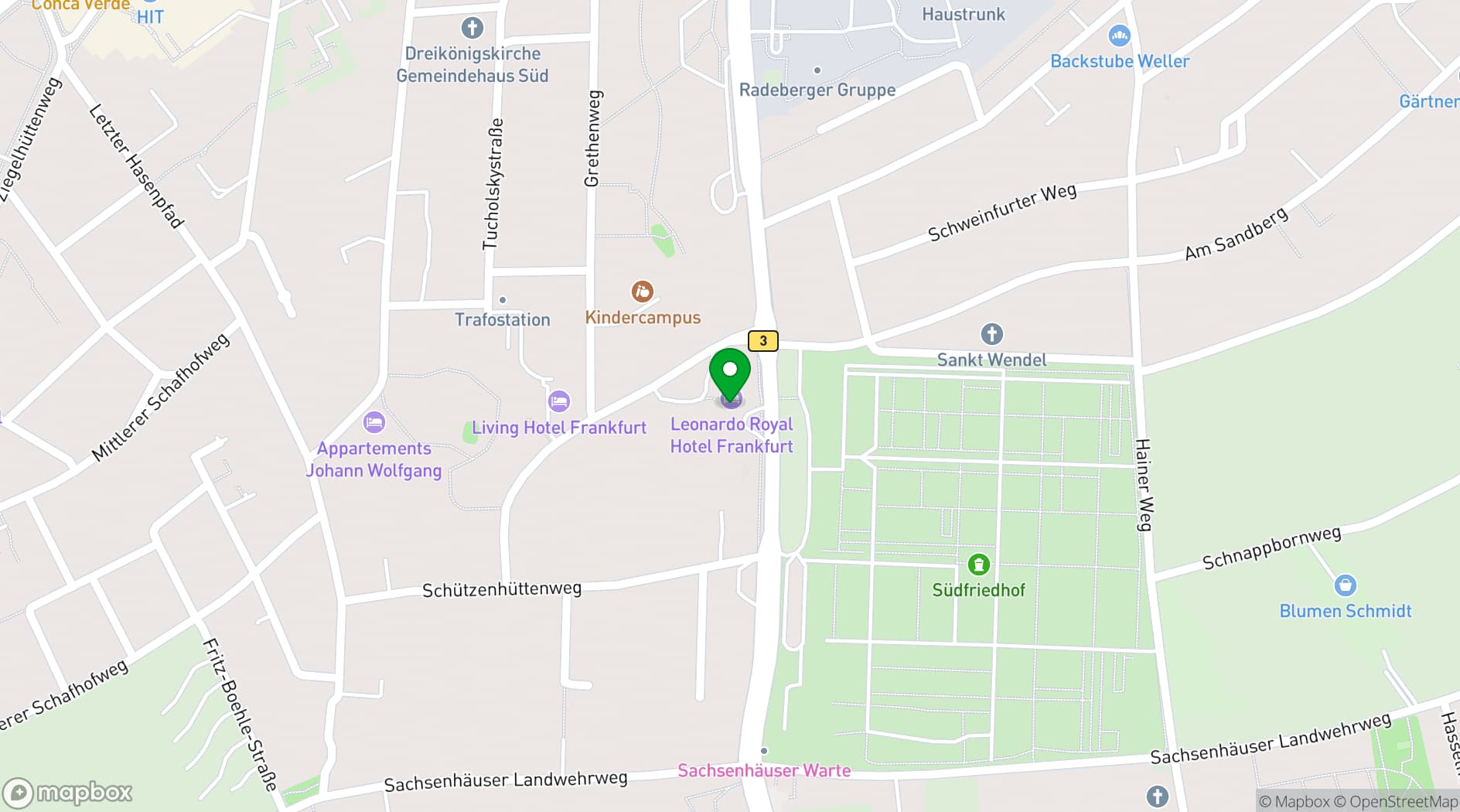 Map showing Leonardo Royal Hotel Frankfurt