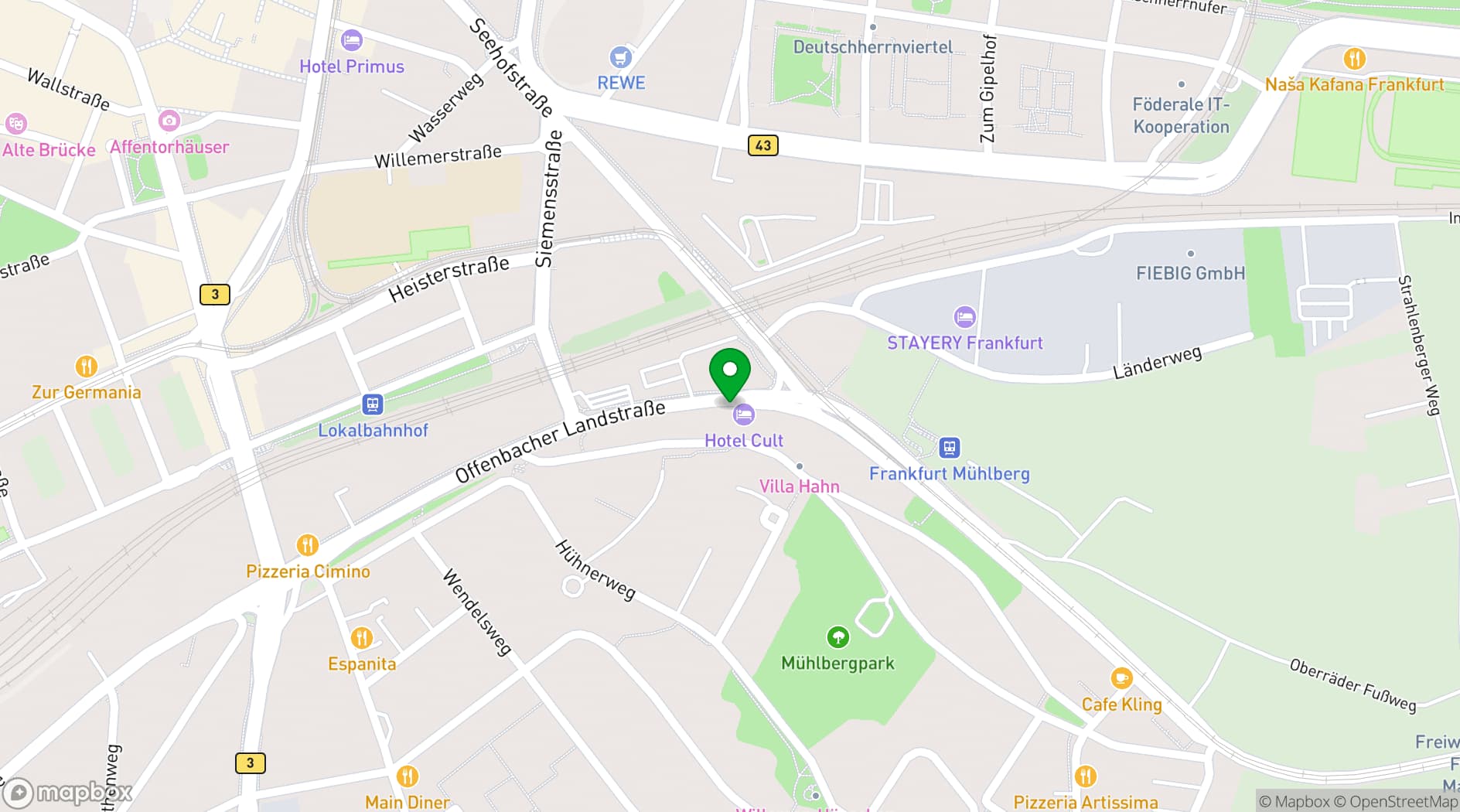 Map showing Hotel Cult