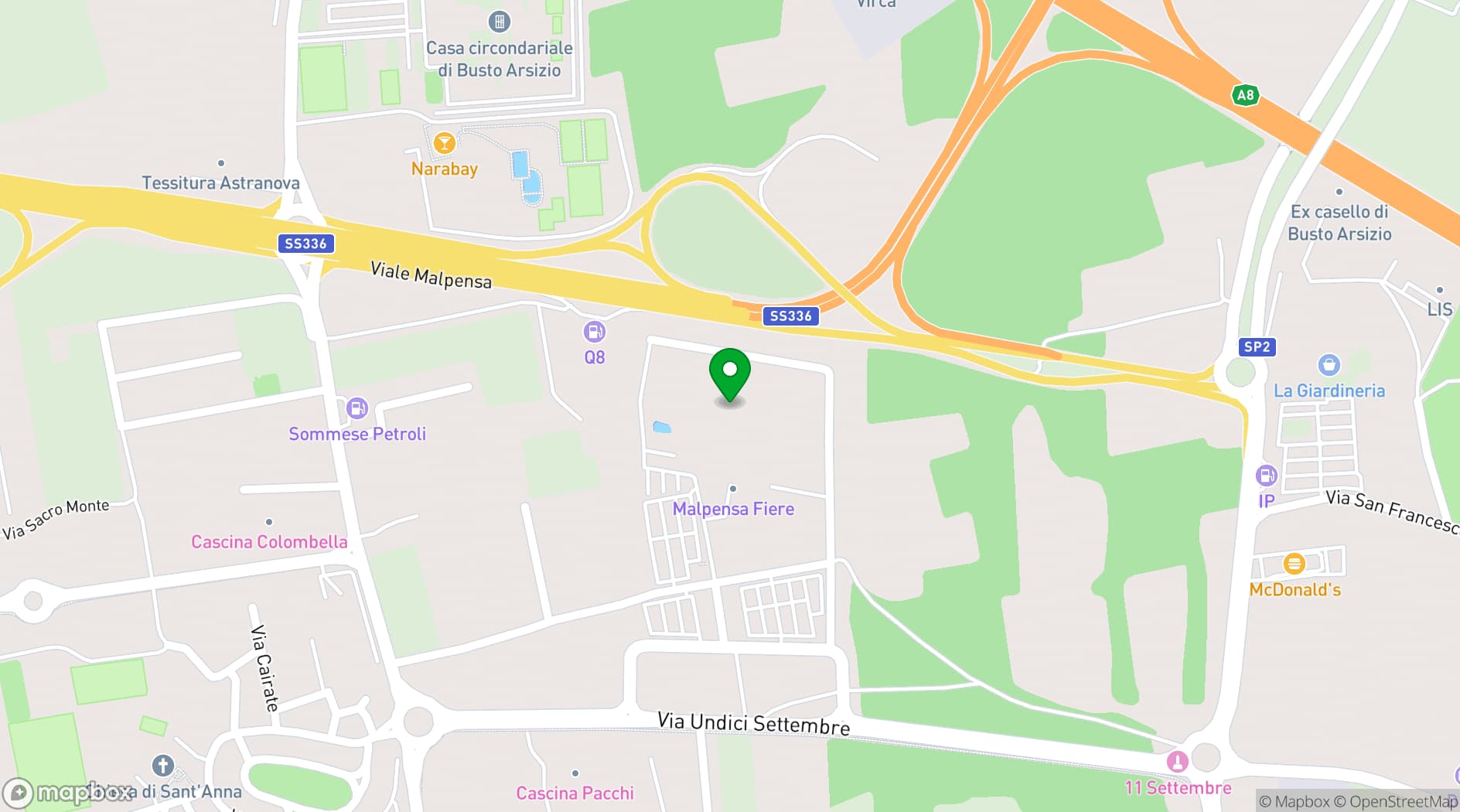 Map showing MalpensaFiere Centro Congressi