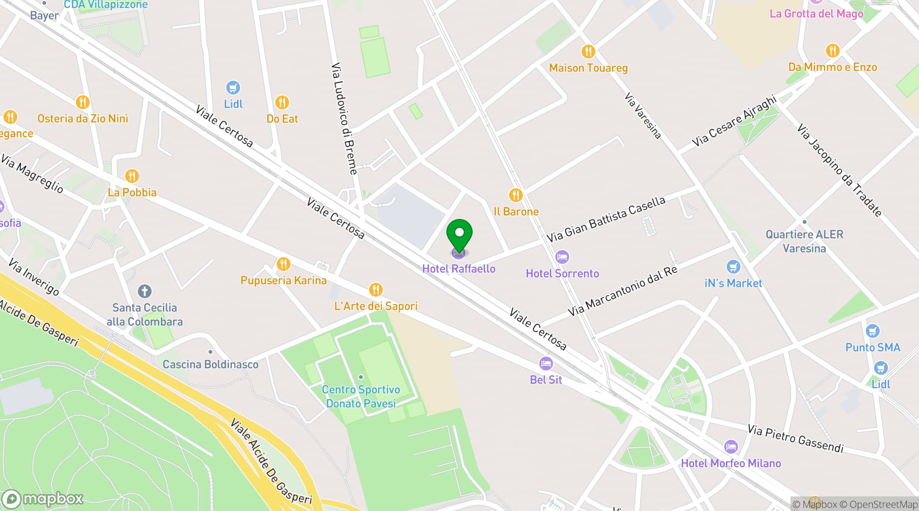 Map showing Raffaello Hotel
