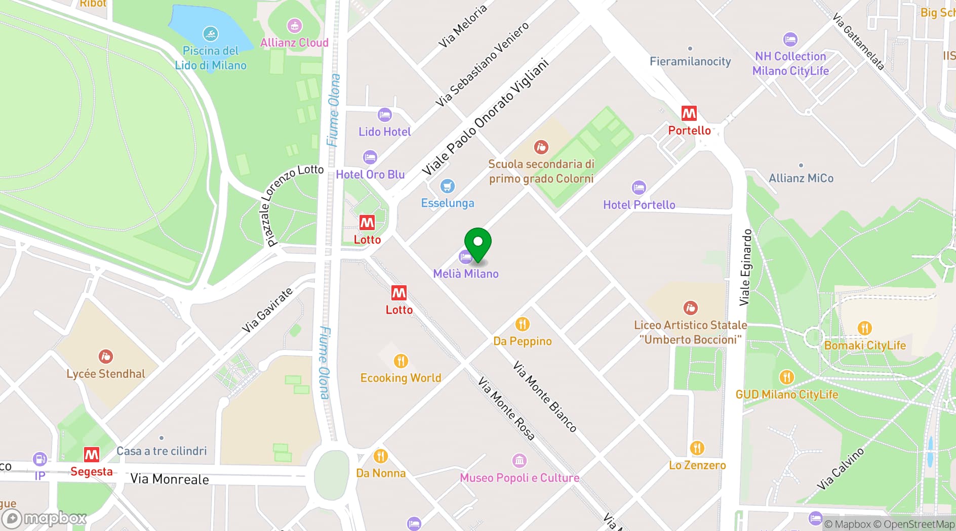 Map showing Meliá Milano