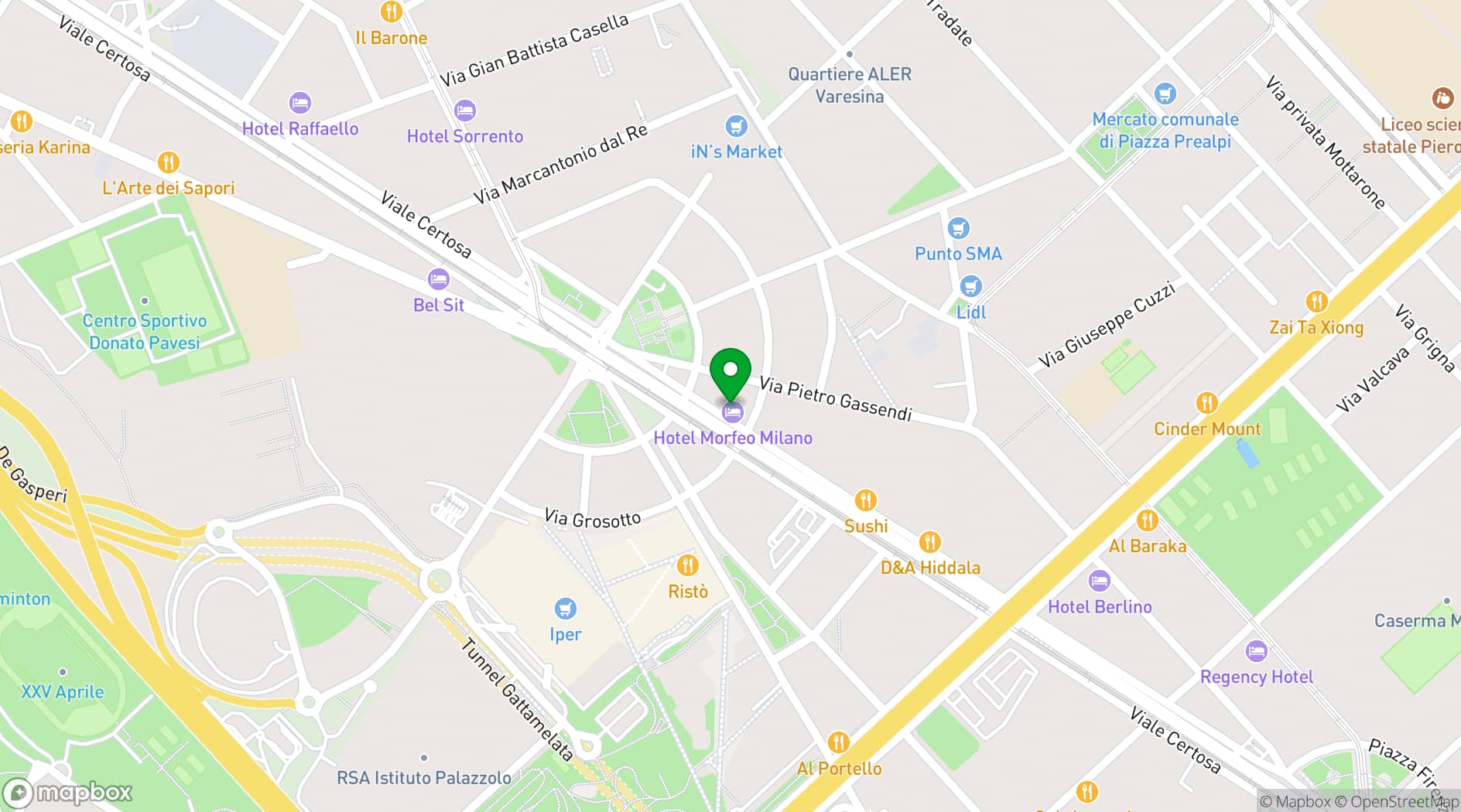 Map showing Hotel Morfeo Milano