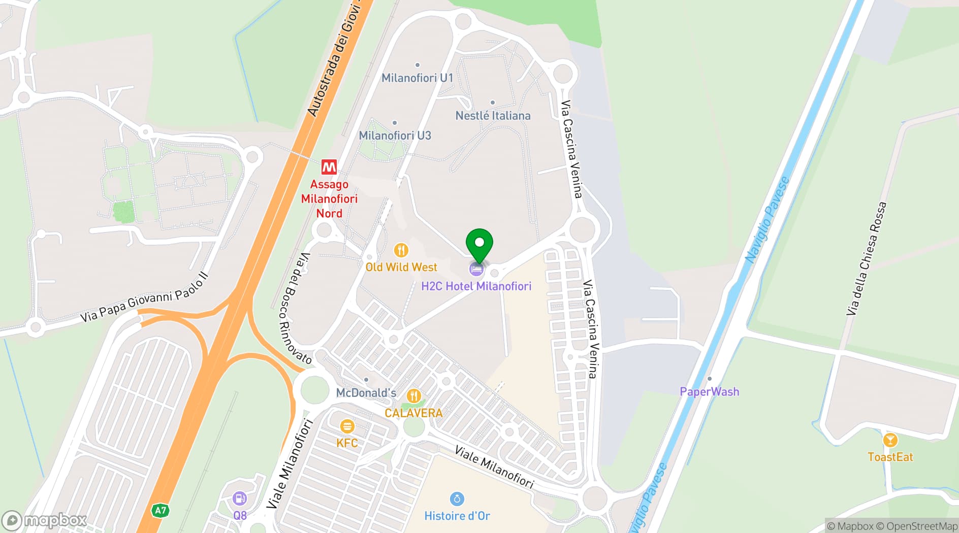 Map showing H2C Hotel Milanofiori