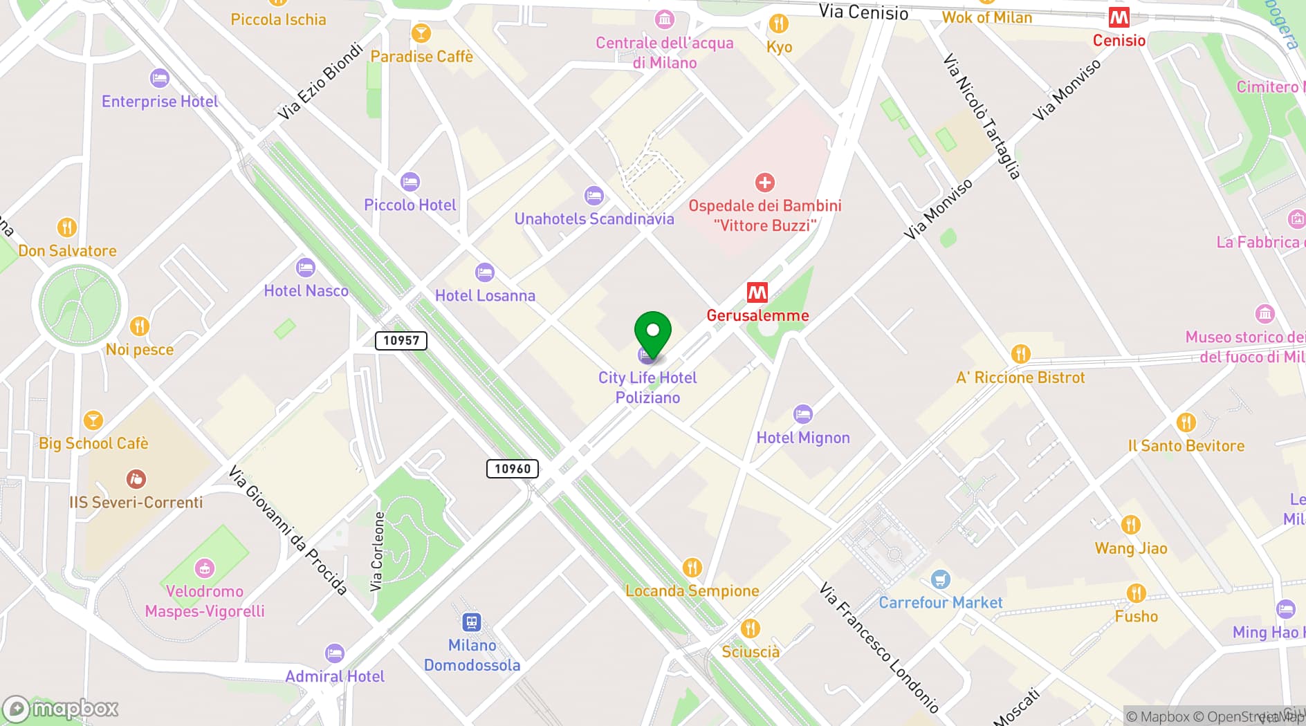 Map showing CityLife Hotel Poliziano