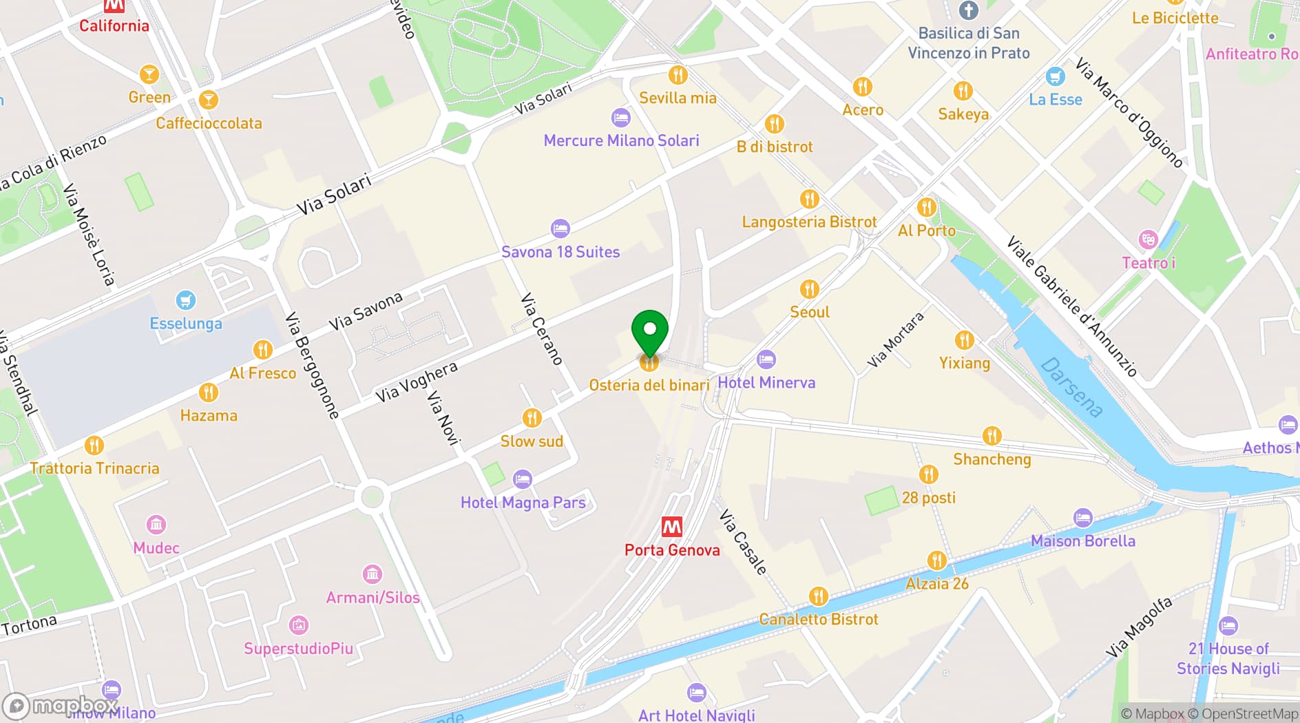 Map showing Osteria del Binari