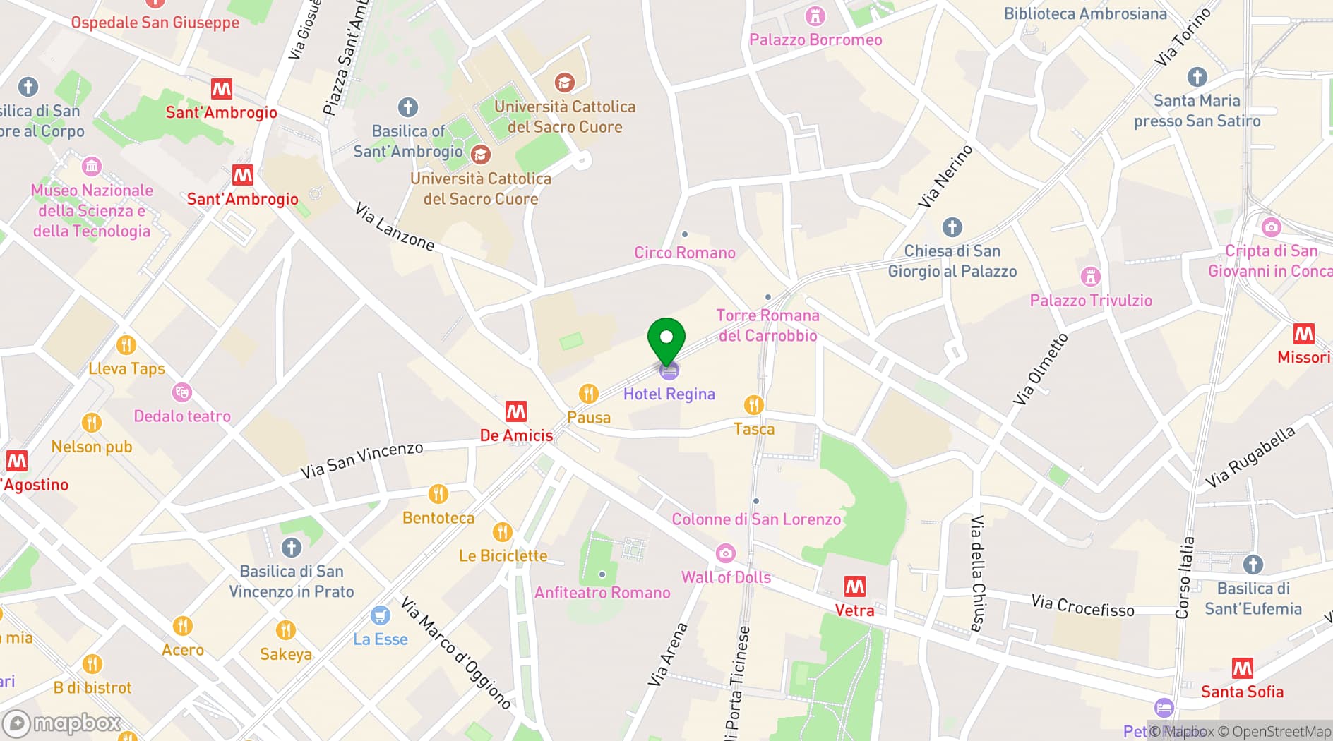 Map showing Hotel Regina