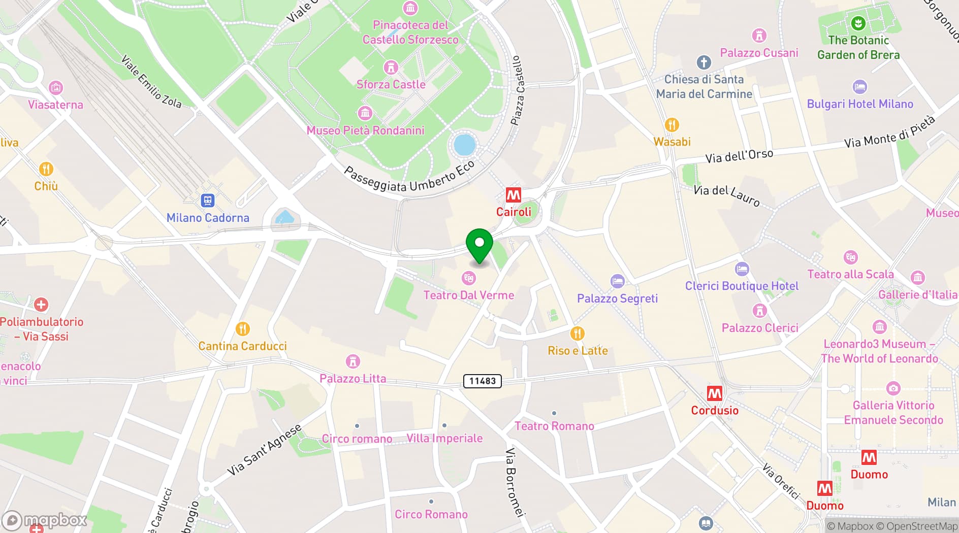 Map showing Teatro Dal Verme
