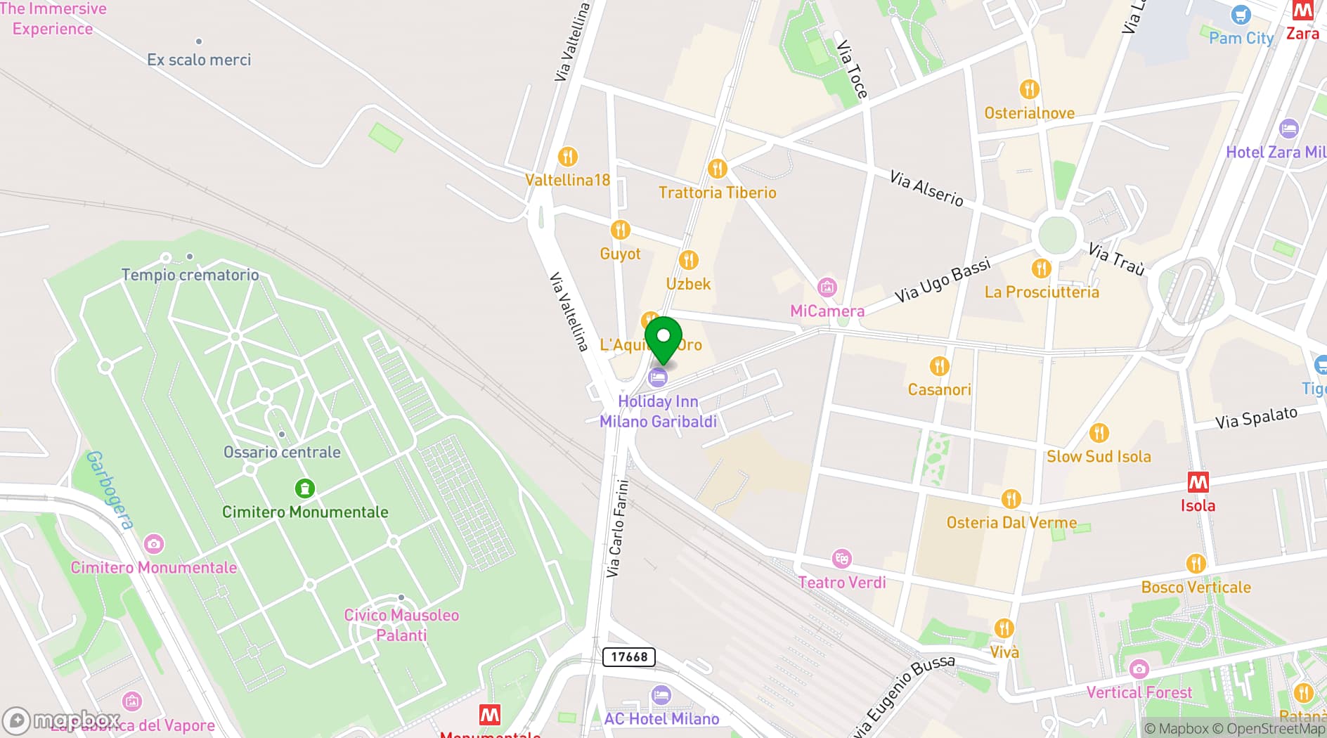 Map showing Holiday Inn Milan Garibaldi Station