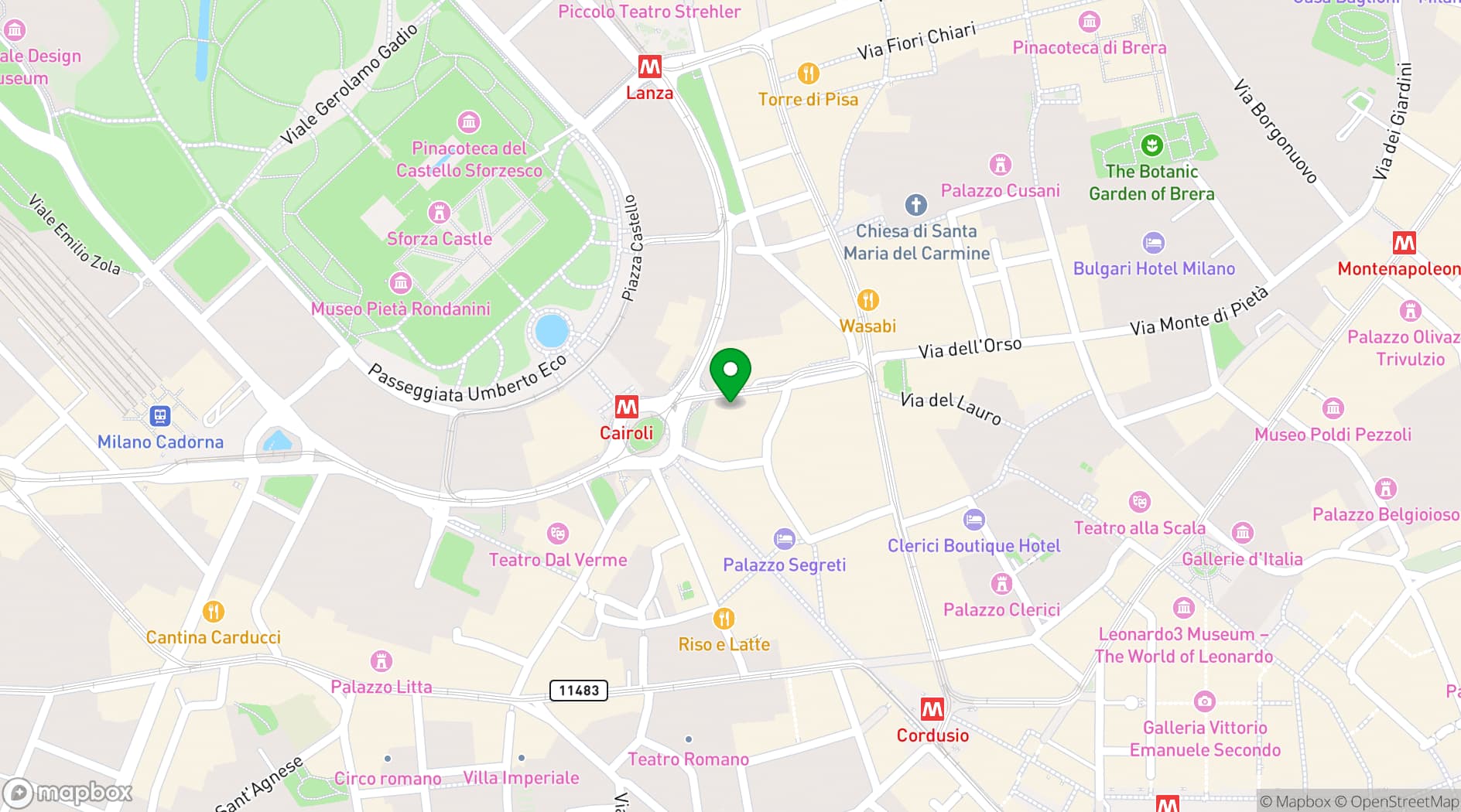 Map showing UNA HOTELS Cusani Milano
