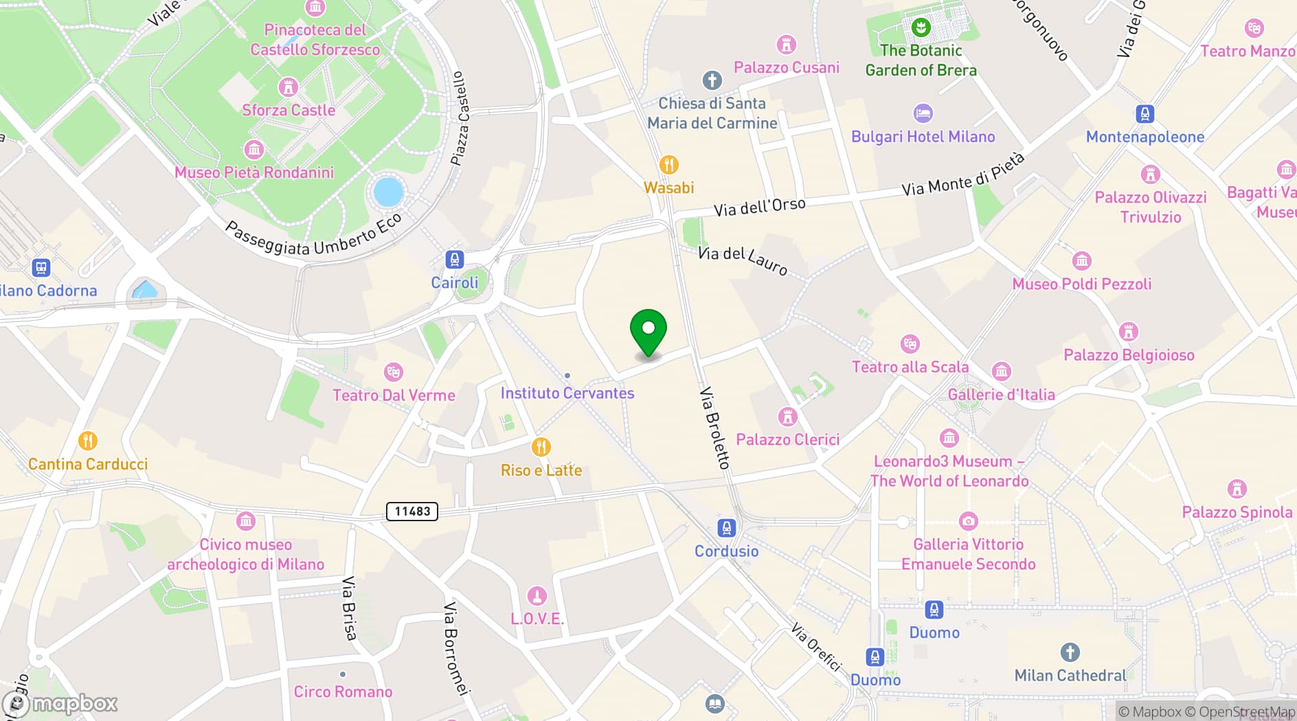 Map showing Hotel Milano Castello
