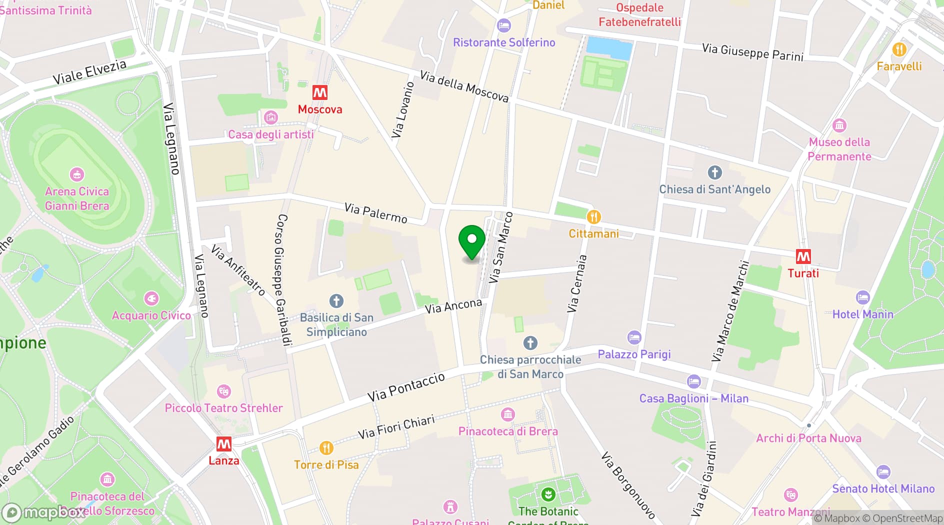Map showing Osteria di Brera