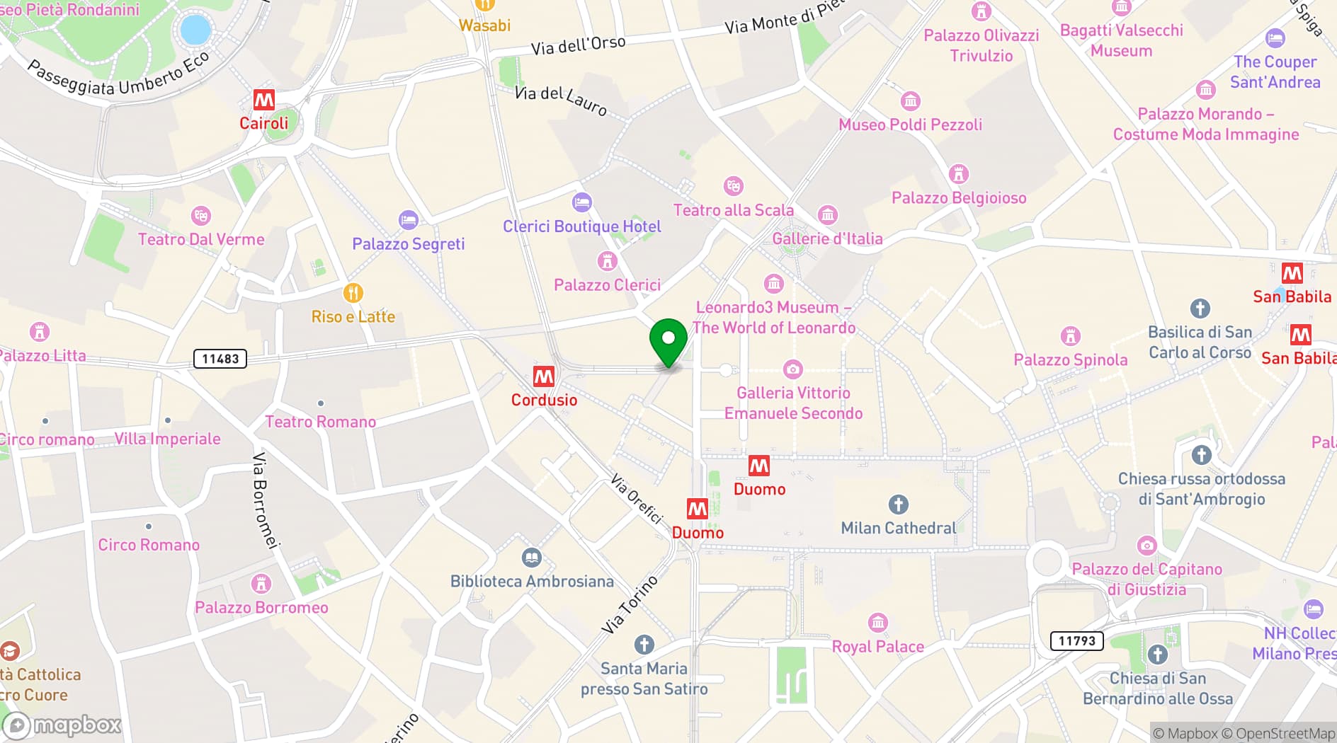 Map showing Park Hyatt Milan