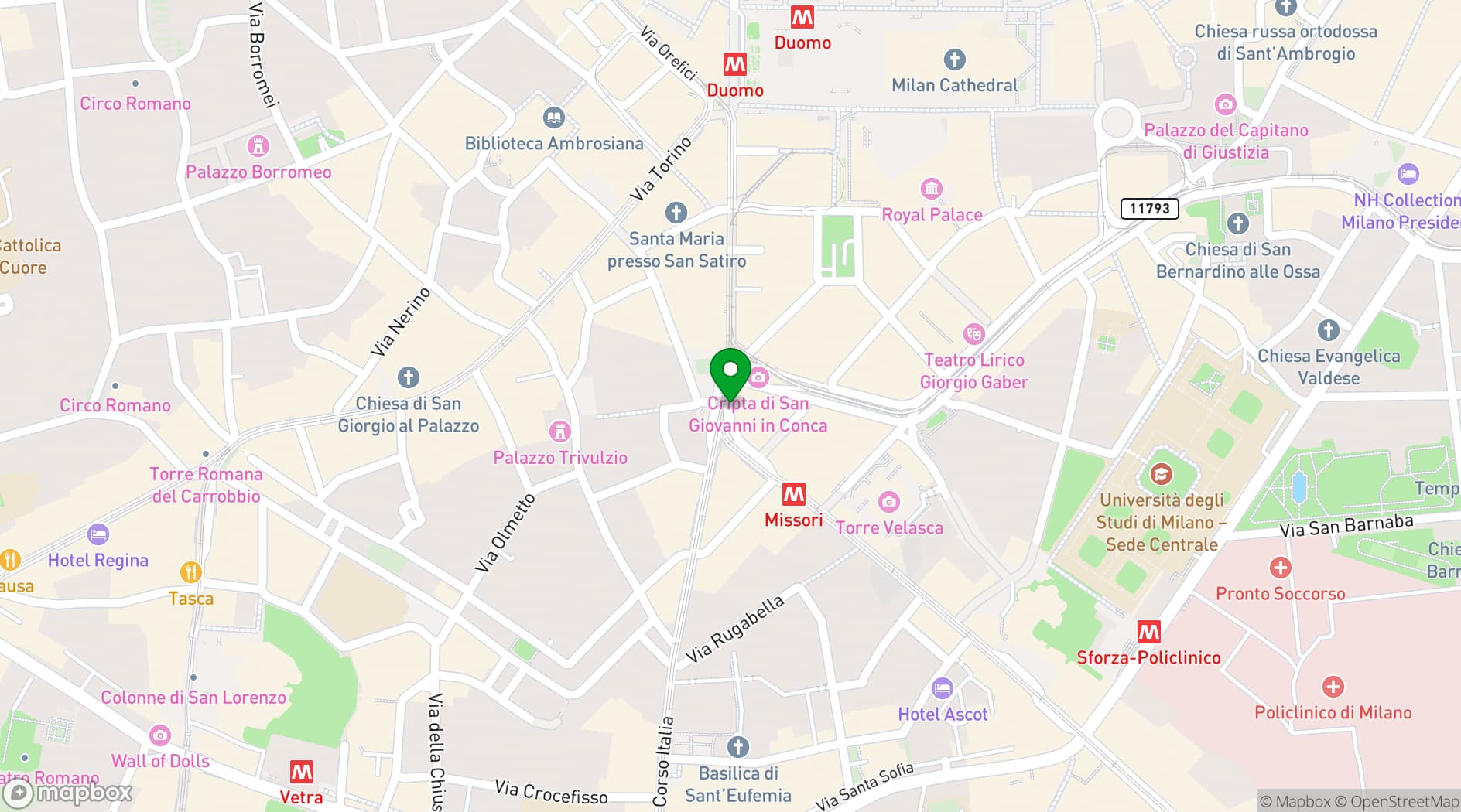Map showing Hotel dei Cavalieri Milano Duomo