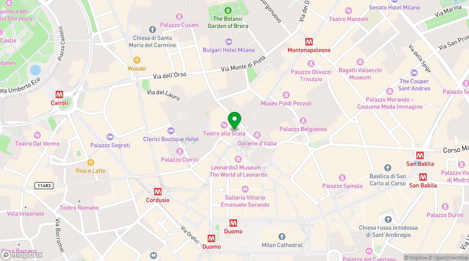 Map showing Teatro alla Scala