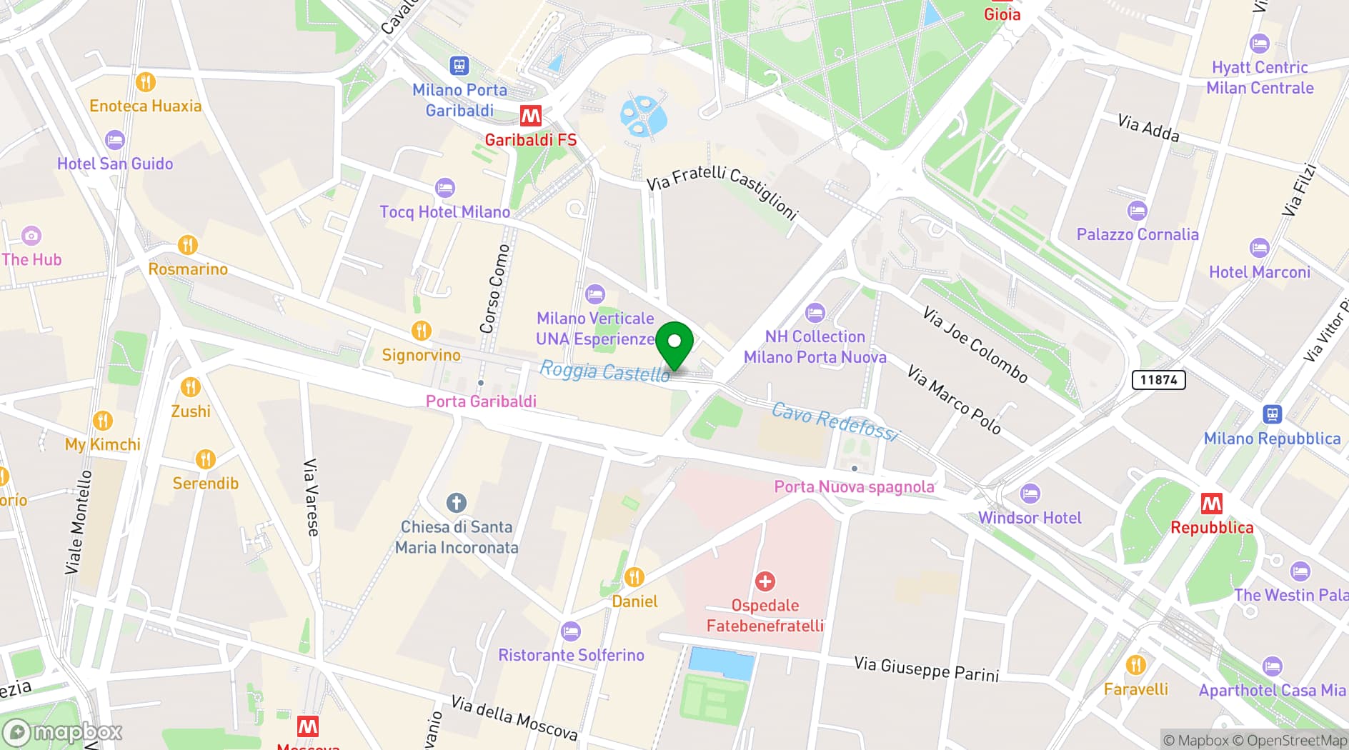 Map showing Hotel NH Milano Palazzo Moscova