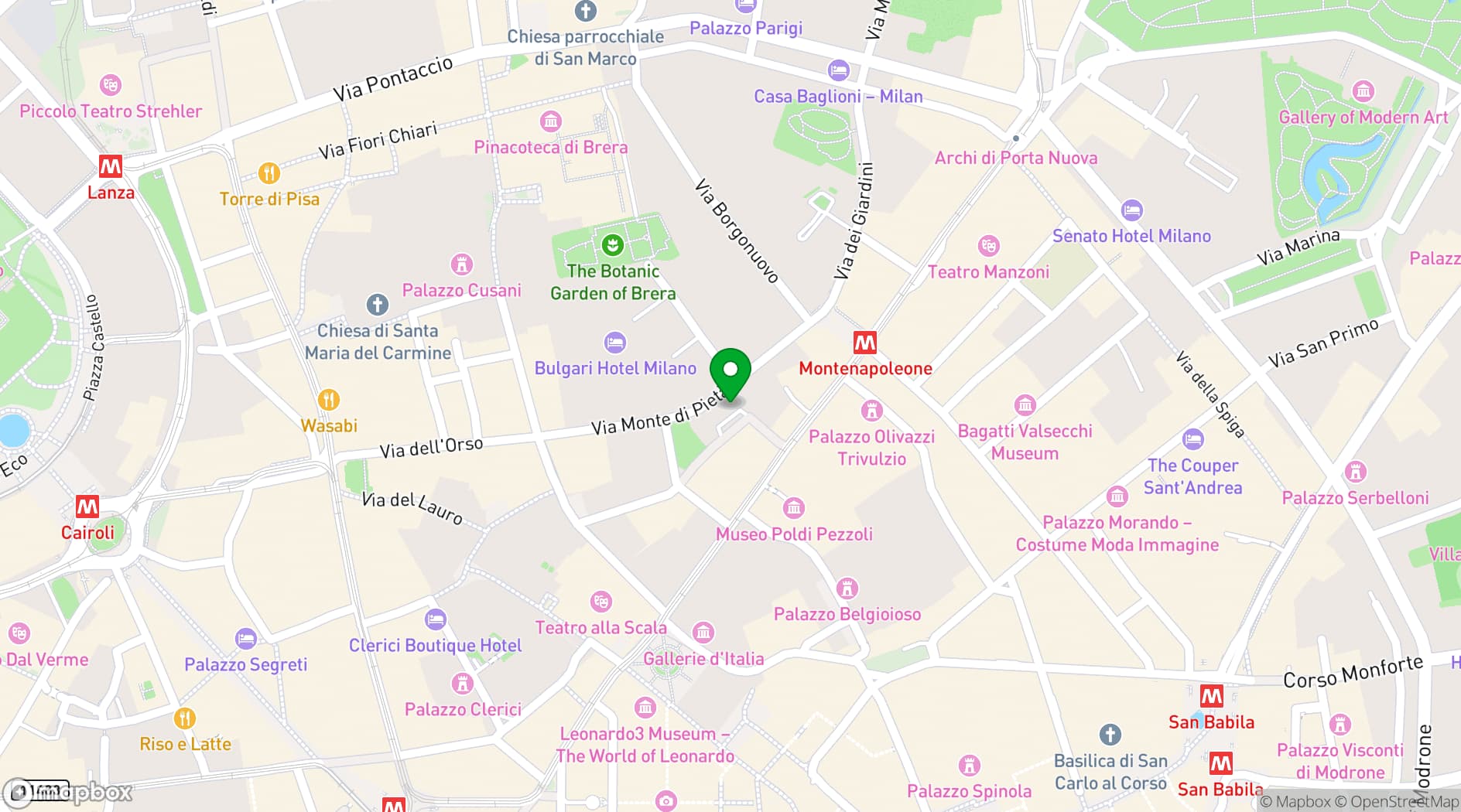 Map showing Mandarin Oriental, Milan