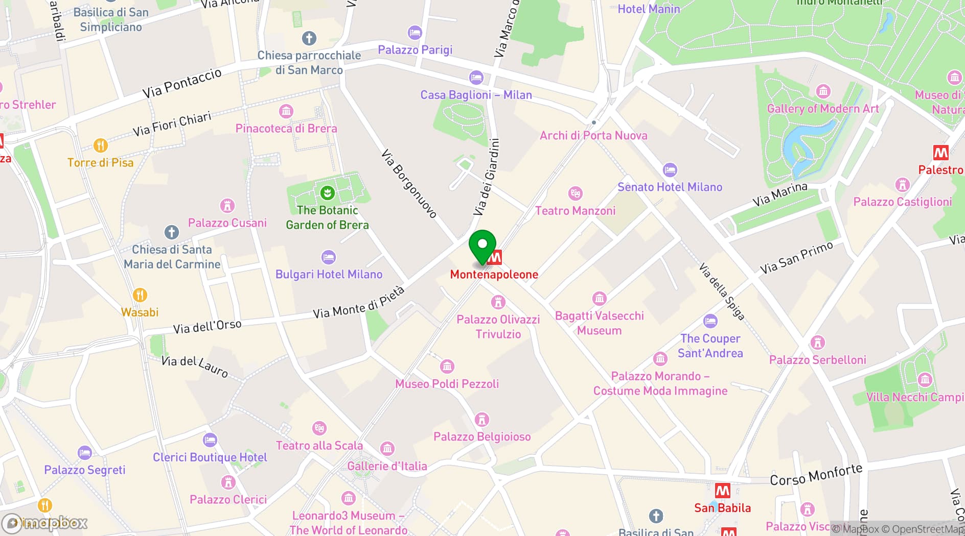 Map showing Grand Hotel et de Milan