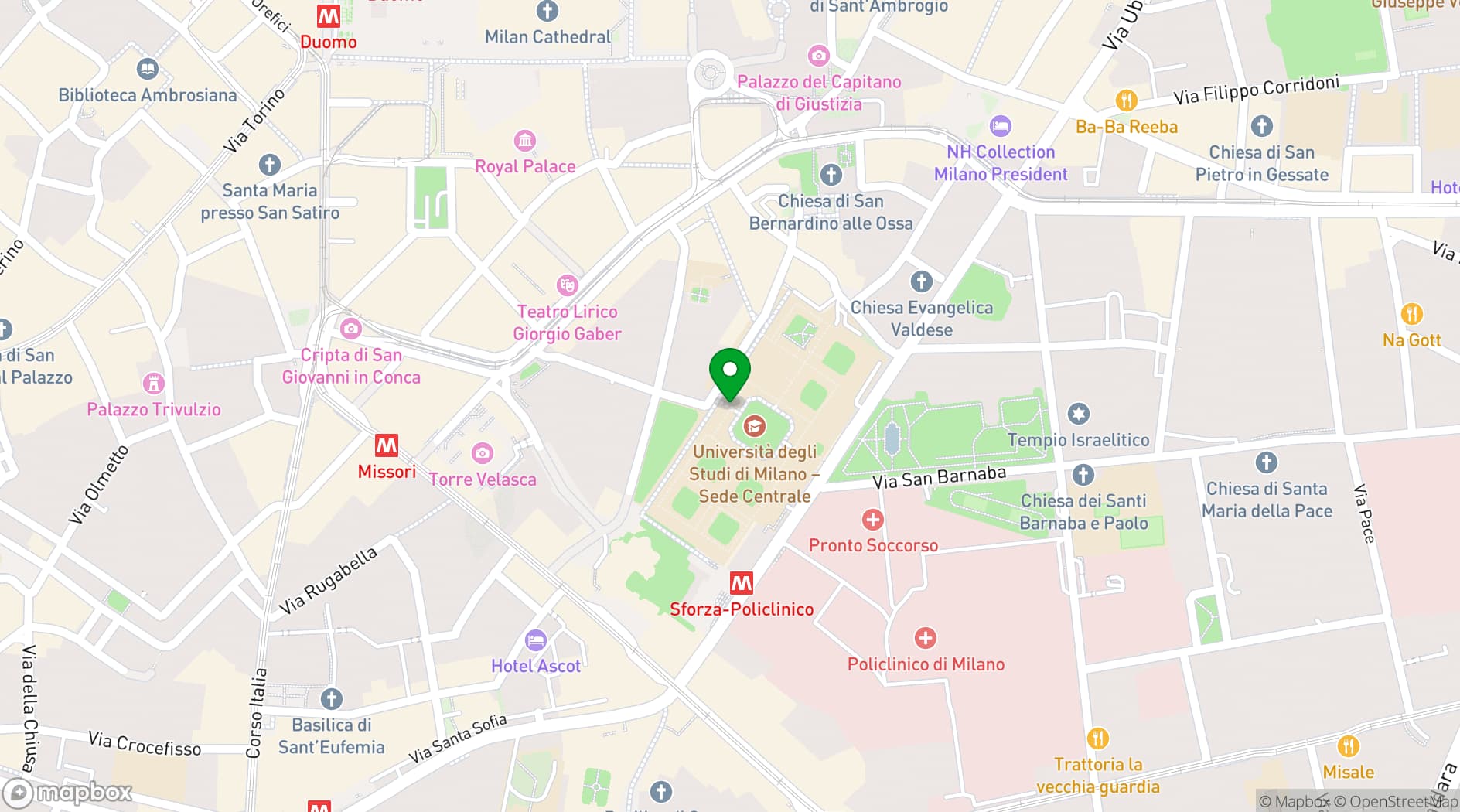 Map showing University of Milan
