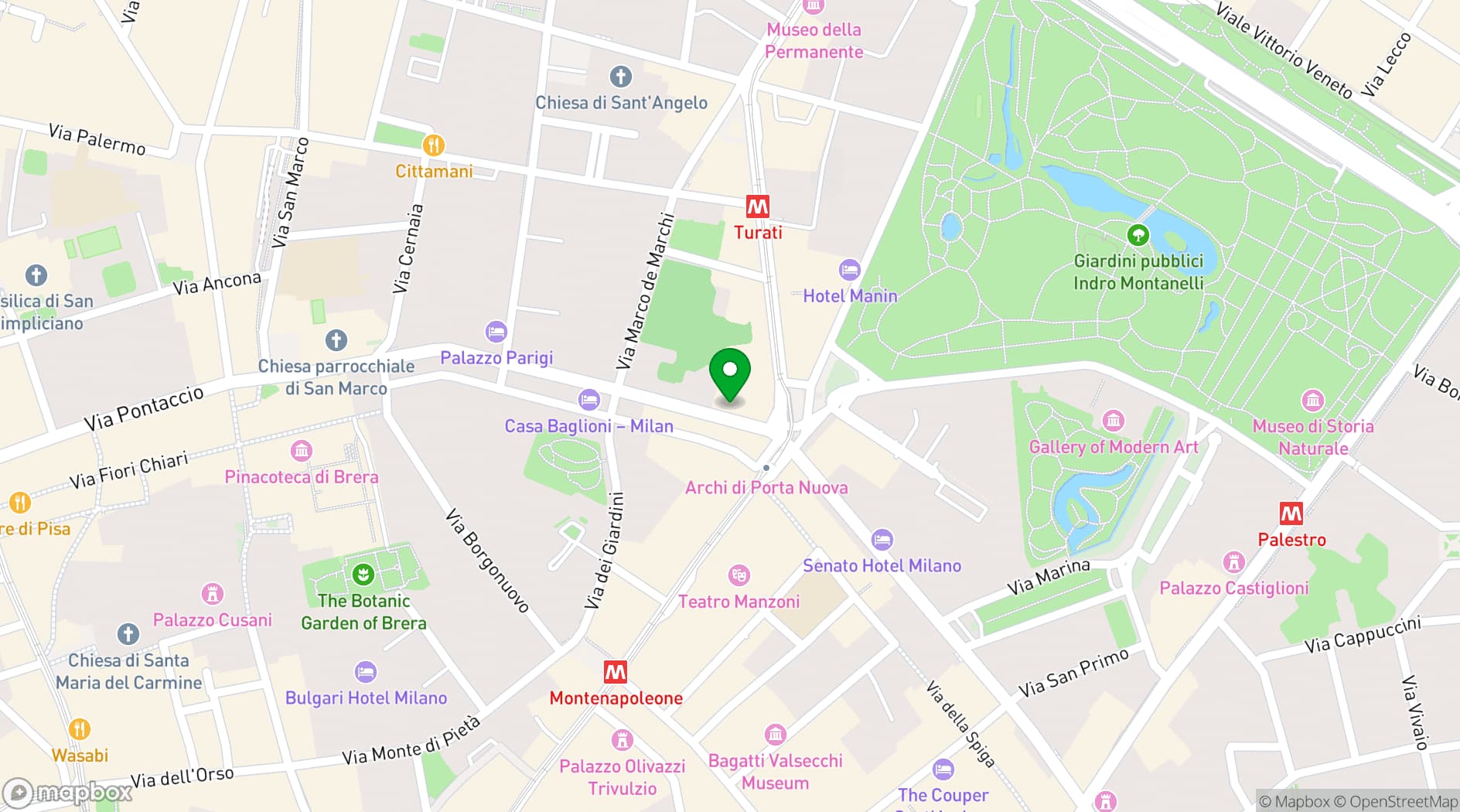 Map showing Hotel Cavour