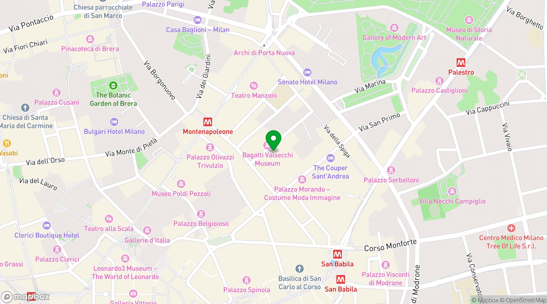 Map showing Four Seasons Hotel Milano