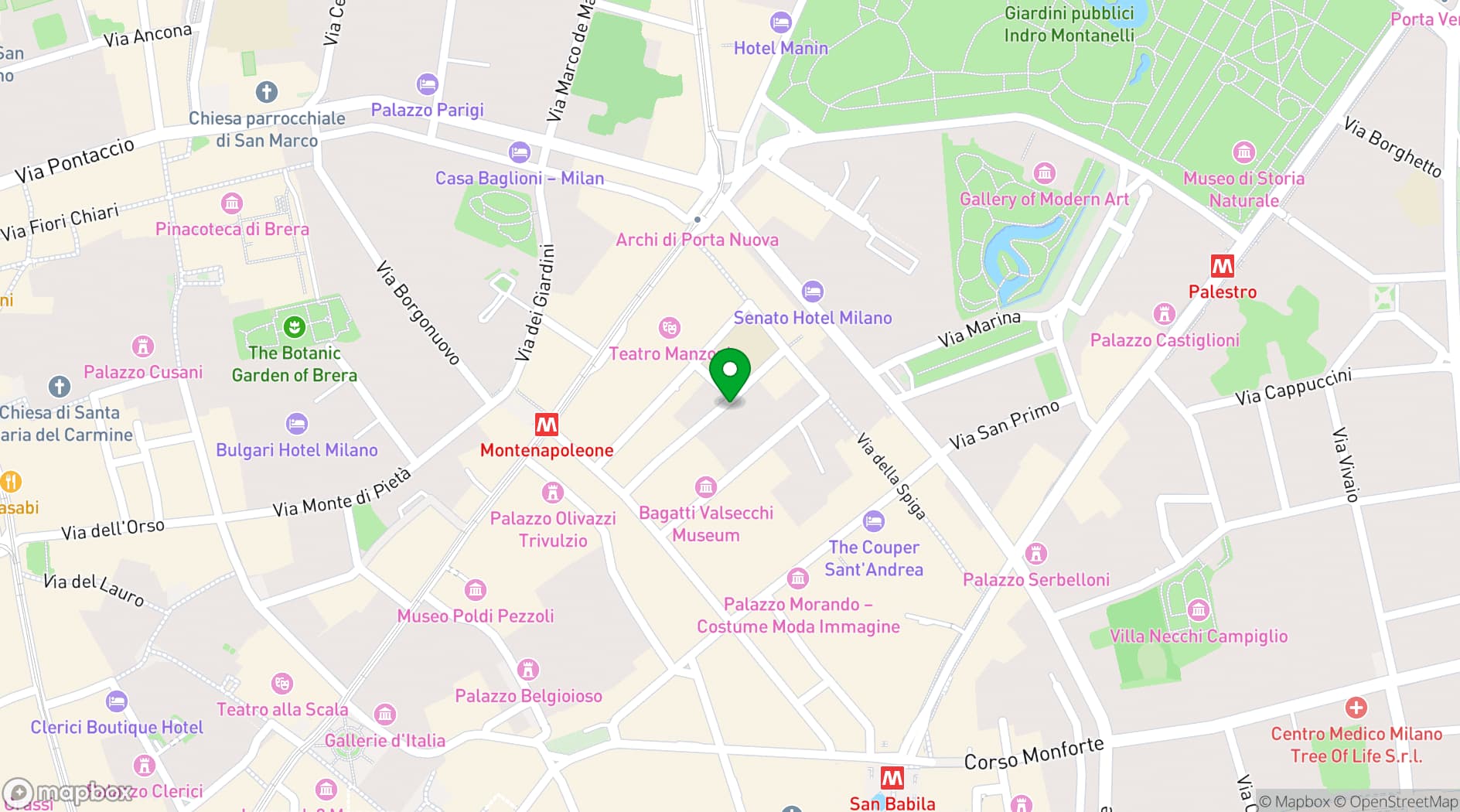 Map showing Hotel Manzoni
