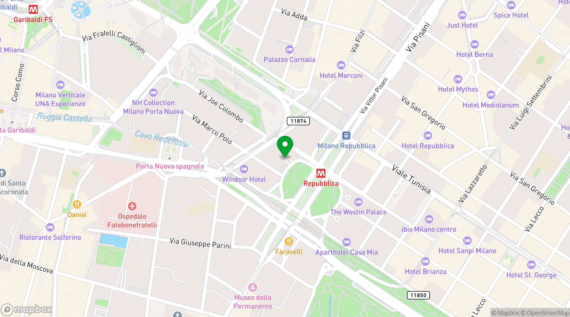 Map showing Hotel Principe di Savoia