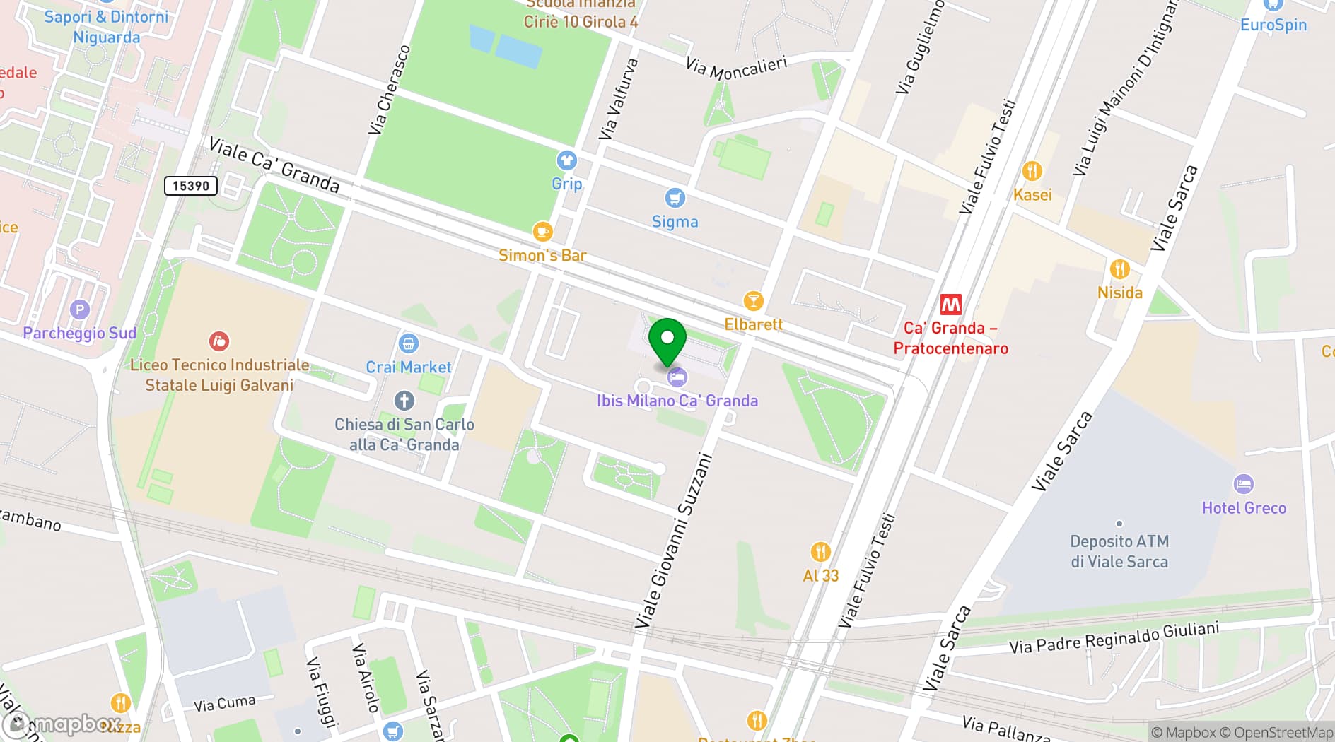Map showing Novotel Milano Nord Ca Granda